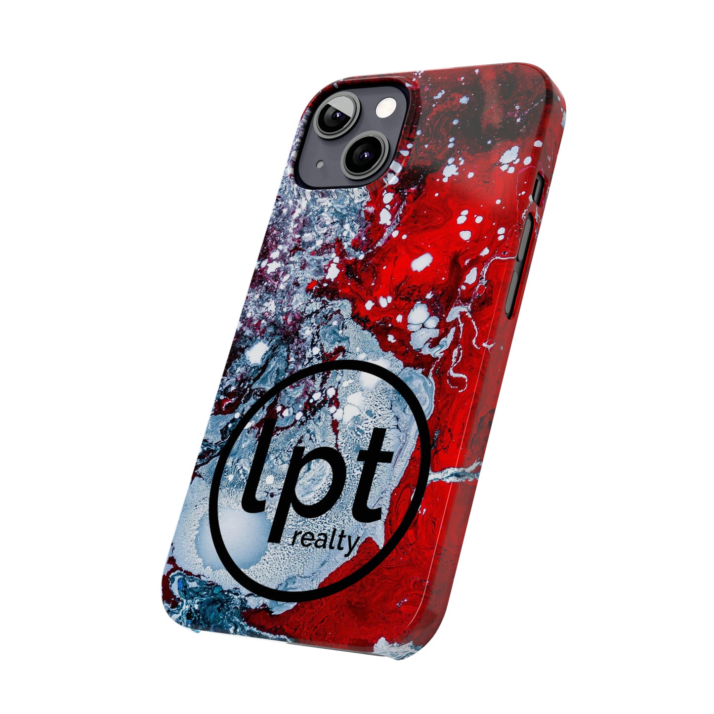 LPT Realty Logo -  Red, Black and White Alcohol Ink Design Iphone 15-12 Slim Phone Case