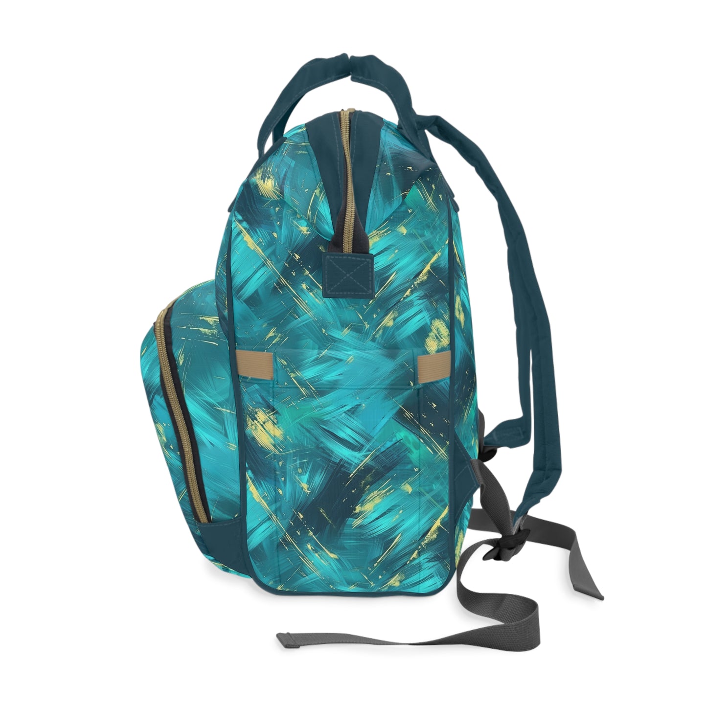 Vibrant Teal and Gold Abstract Brushstroke Pattern Multifunctional Diaper Backpack