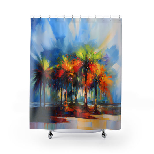 Dynamic Palmettos Abstract Depiction of South Carolina's Iconic Trees  Bathroom Shower Curtain   71" × 74"