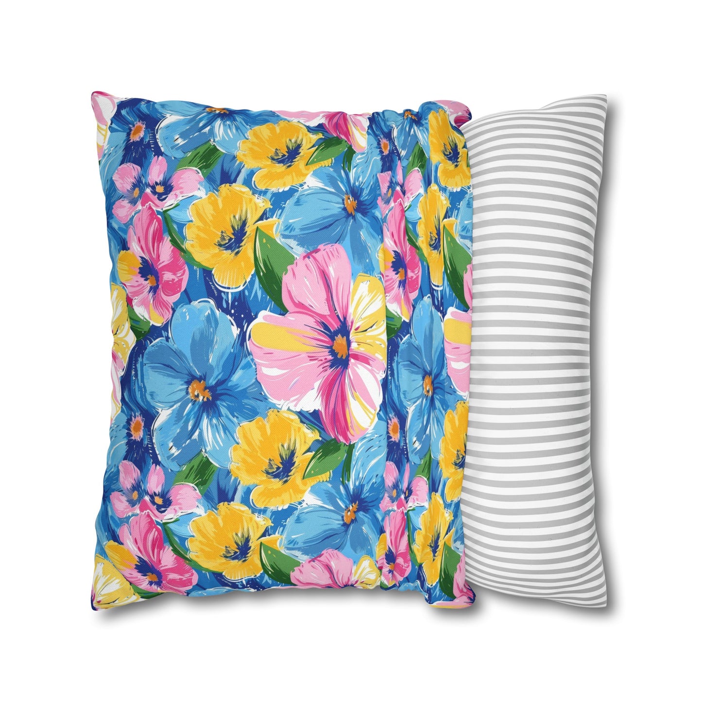 Sunny Serenade: Large Blooms of Yellow, Blue, and Gold in Watercolor Spun Polyester Square Pillowcase 4 Sizes