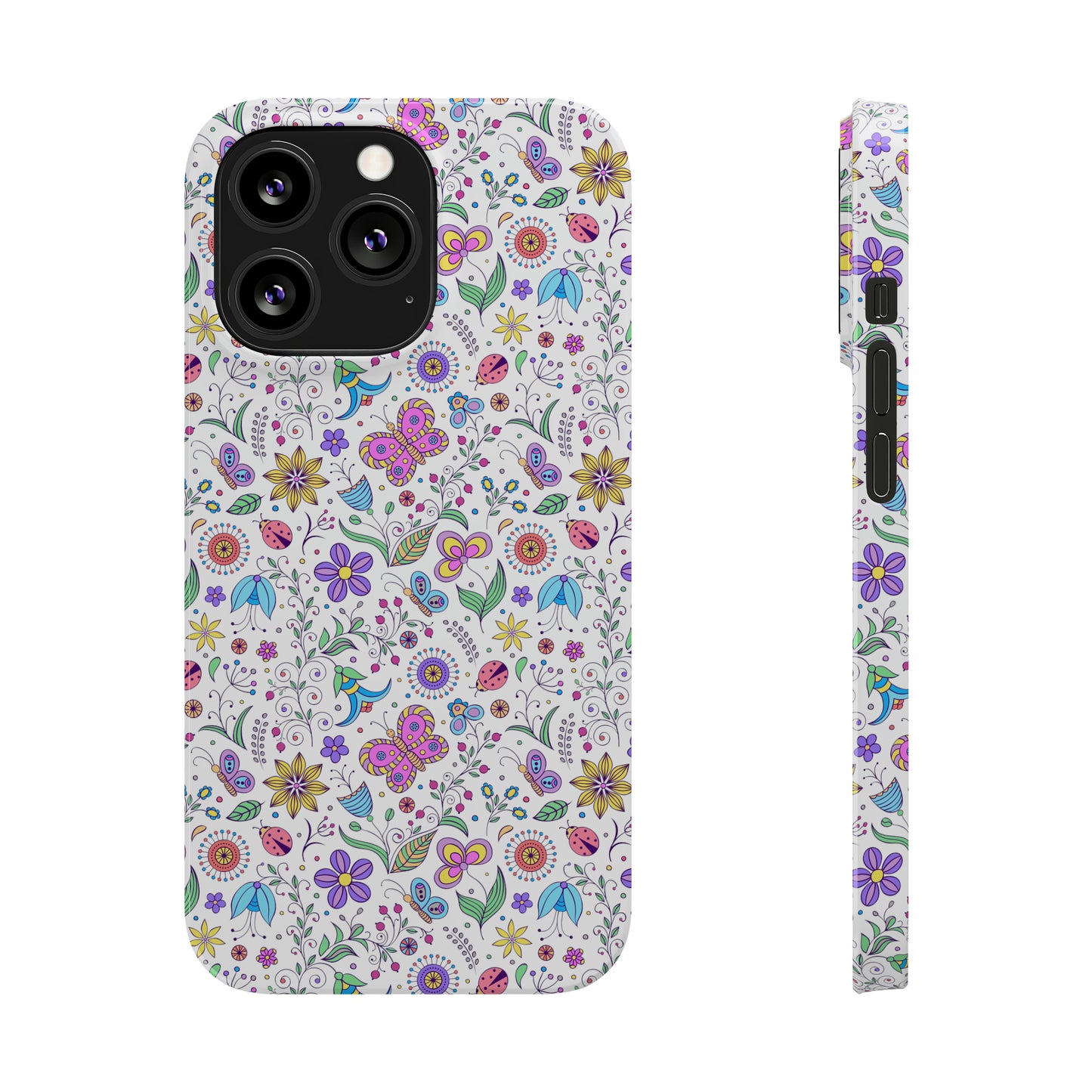 Butterflies and Flowers Iphone 15-12 Slim Phone Case