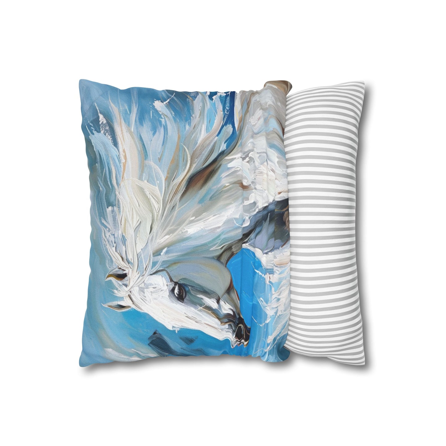 Majestic White Stallion Galloping Along the Oceans Edge Spun Polyester Square Pillowcase 4 Sizes