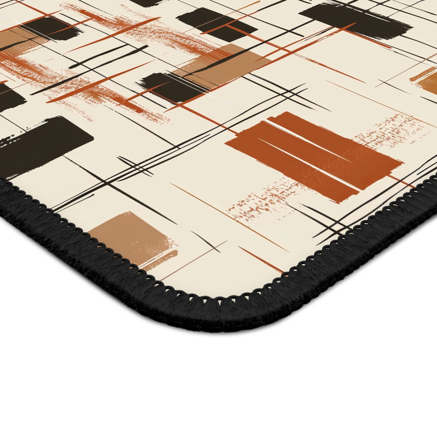 Modern Artistry in Bold and Minimalistic Pattern in a Palette of Black, Dark Orange, and Beige Mouse Pad with Finished Edges