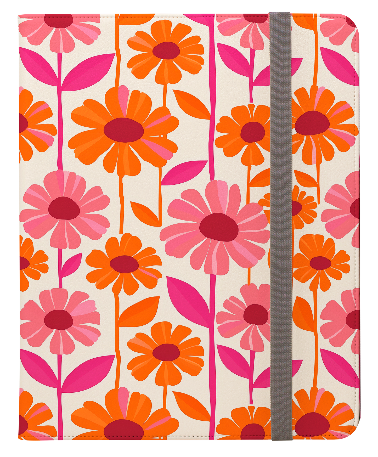 Retro Floral Bliss with Bold Pink and Orange Flower Design Protective iPad Pro 11 & Pro 12.9 Protective Case and Pencil Holder