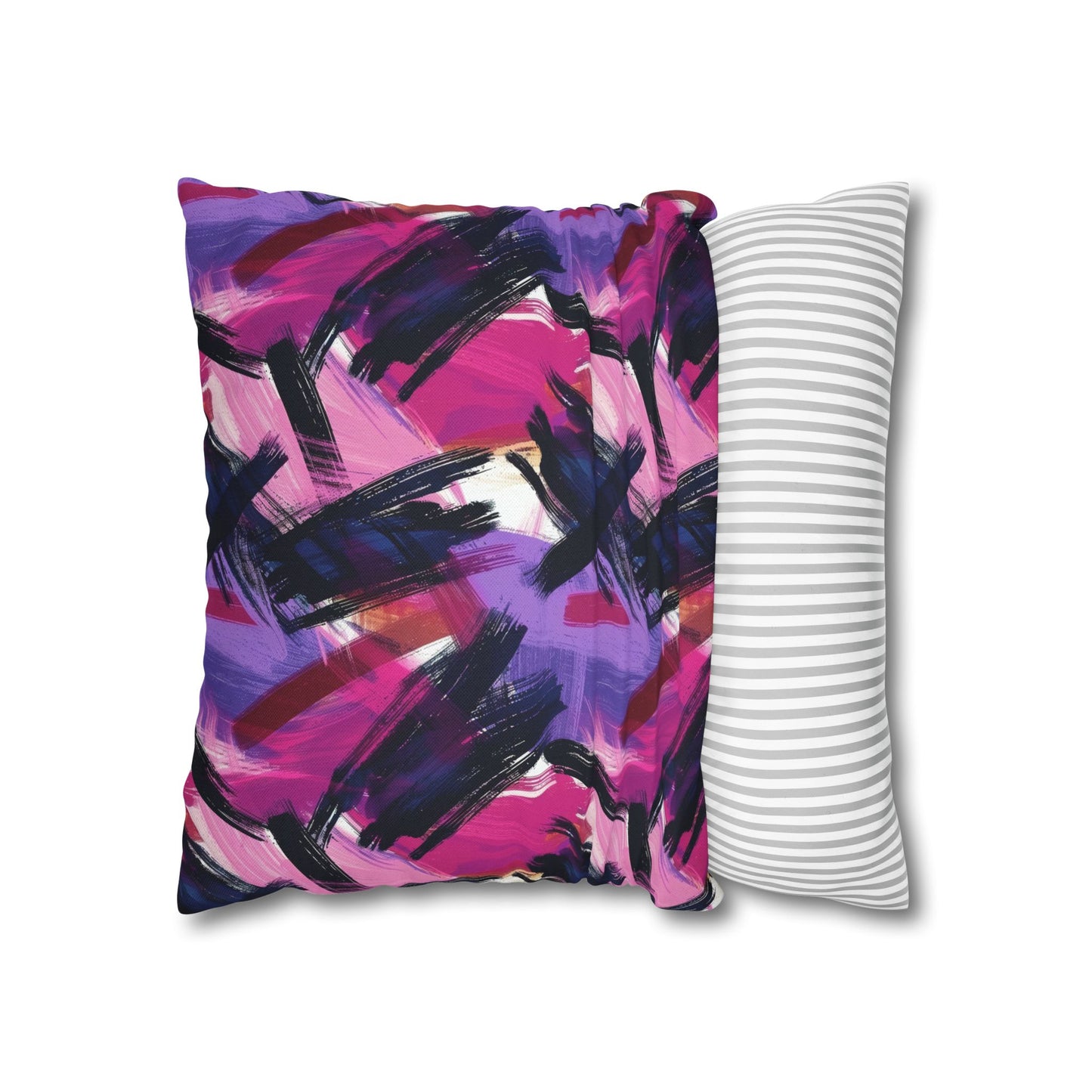 Vibrant Rebellion Brush Strokes in Hot Pink and Cool Purple on a Moody, Dark Background Spun Polyester Square Pillowcase 4 Sizes