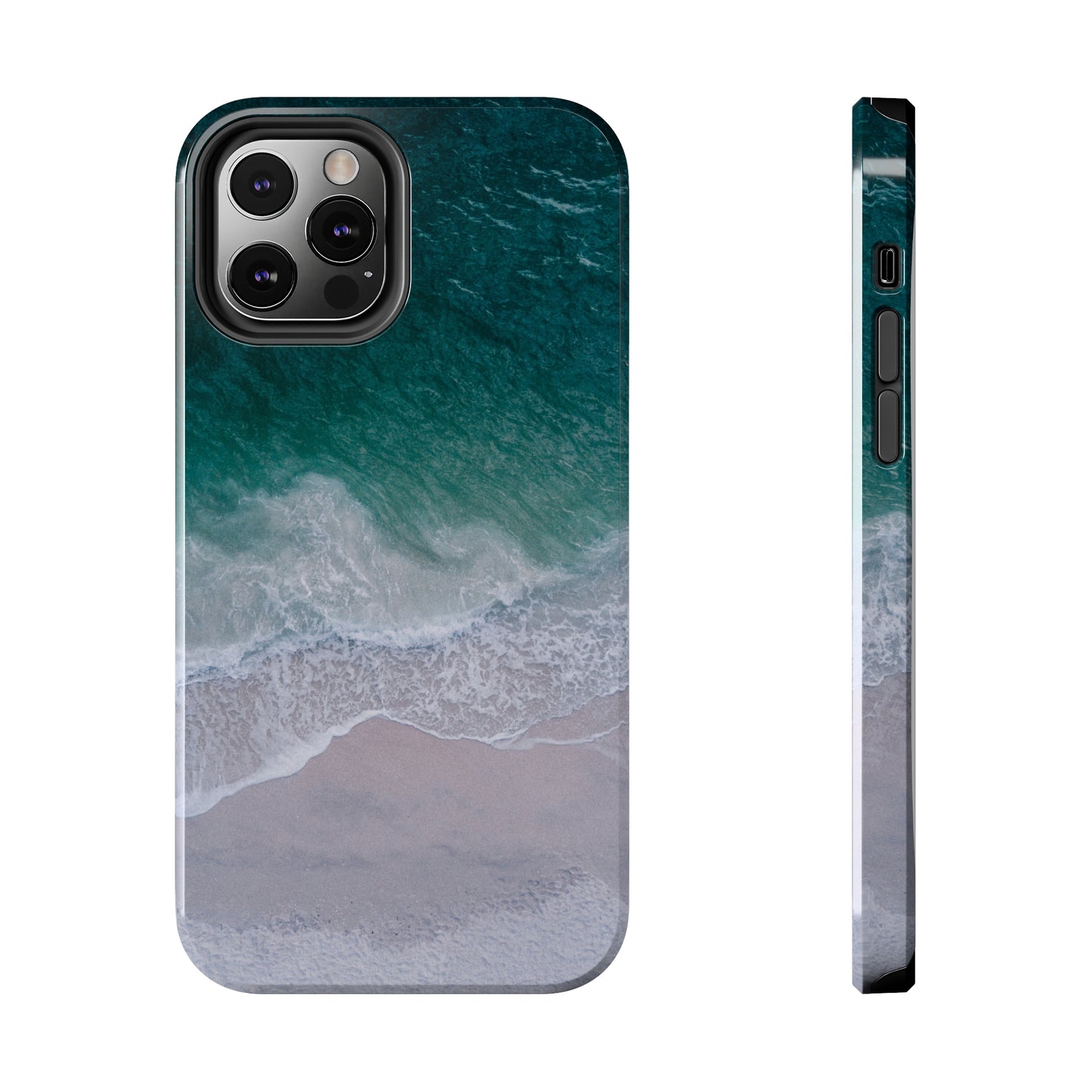 Ocean's Embrace: Deep Green Waters with White Waves Crashing onto the Beach Design Iphone Tough Phone Case