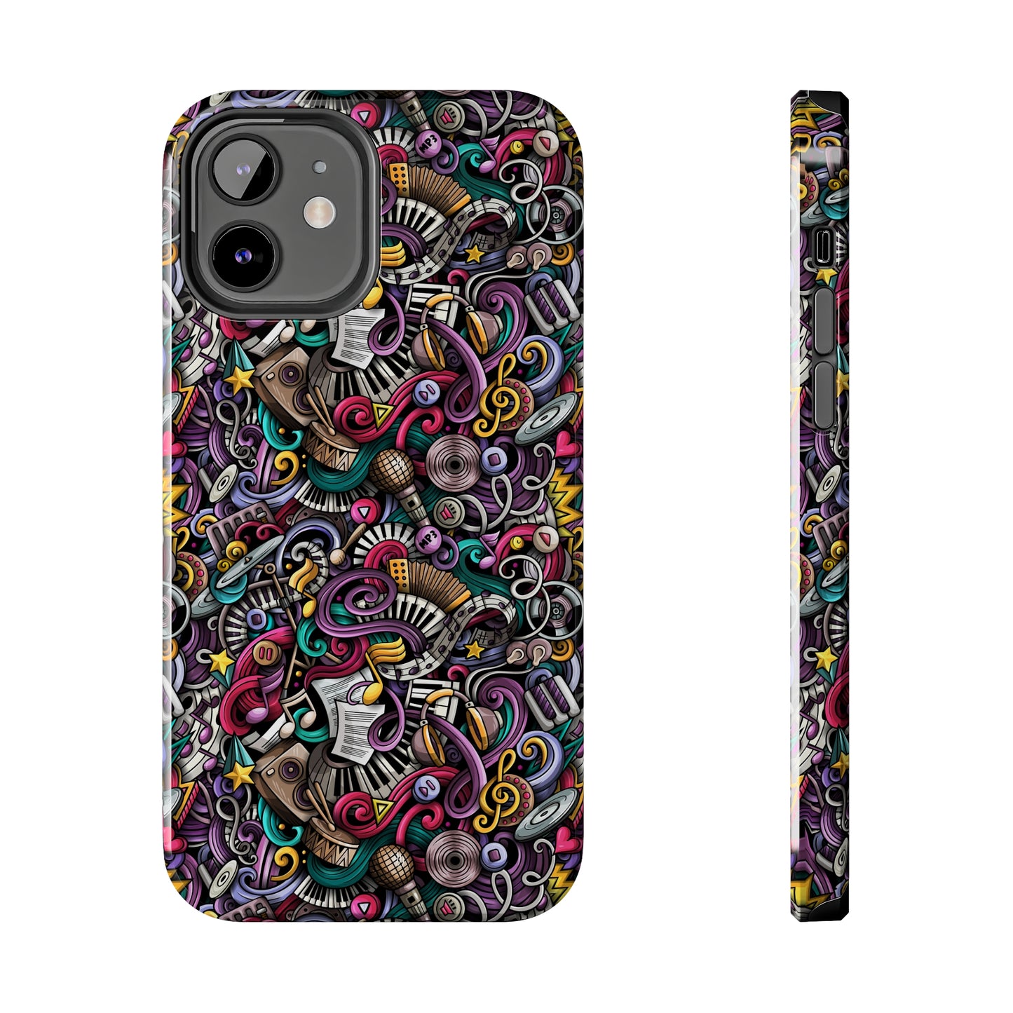 Musical Notes, Sheet Music, Swirls Cartoon Design Iphone Tough Phone Case