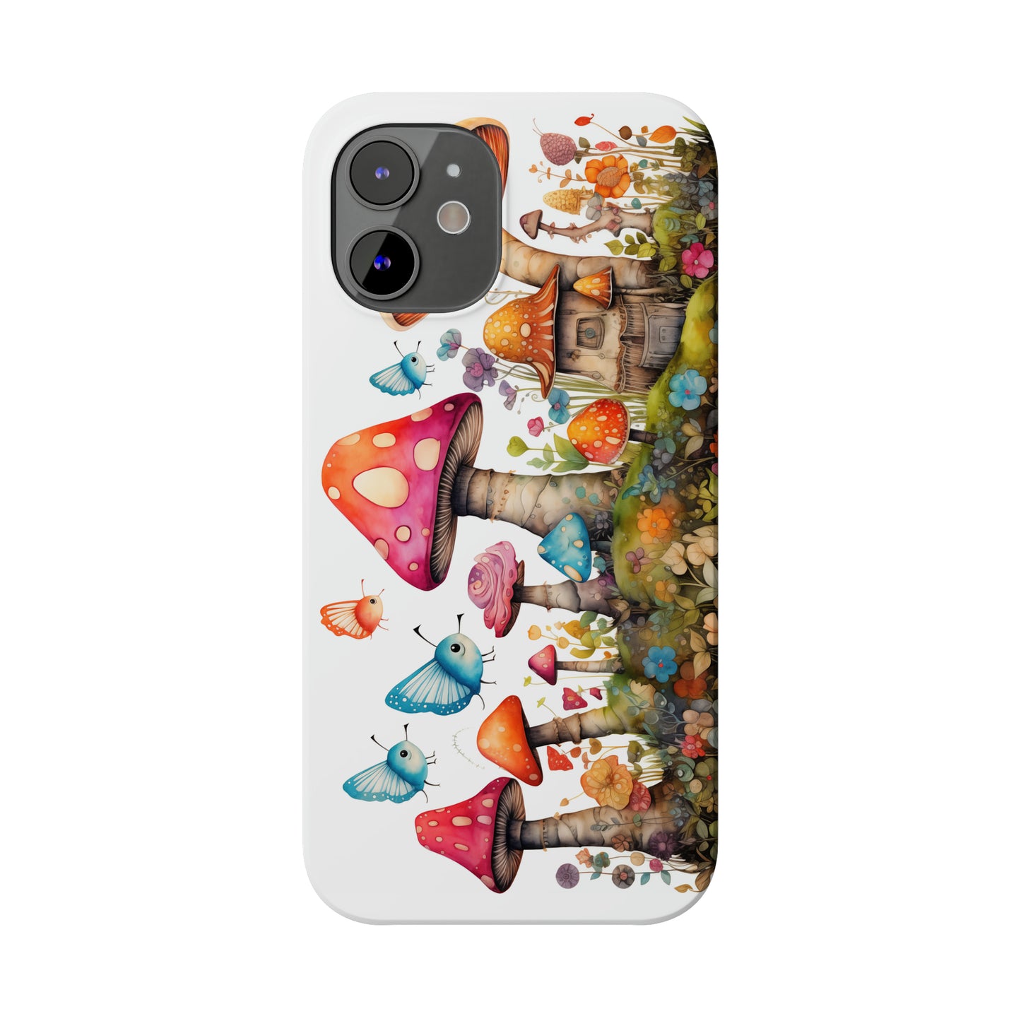 Enchanting Mushroom Cottage Adorned with Butterflies and Toadstools Iphone 15-12 Slim Phone Case