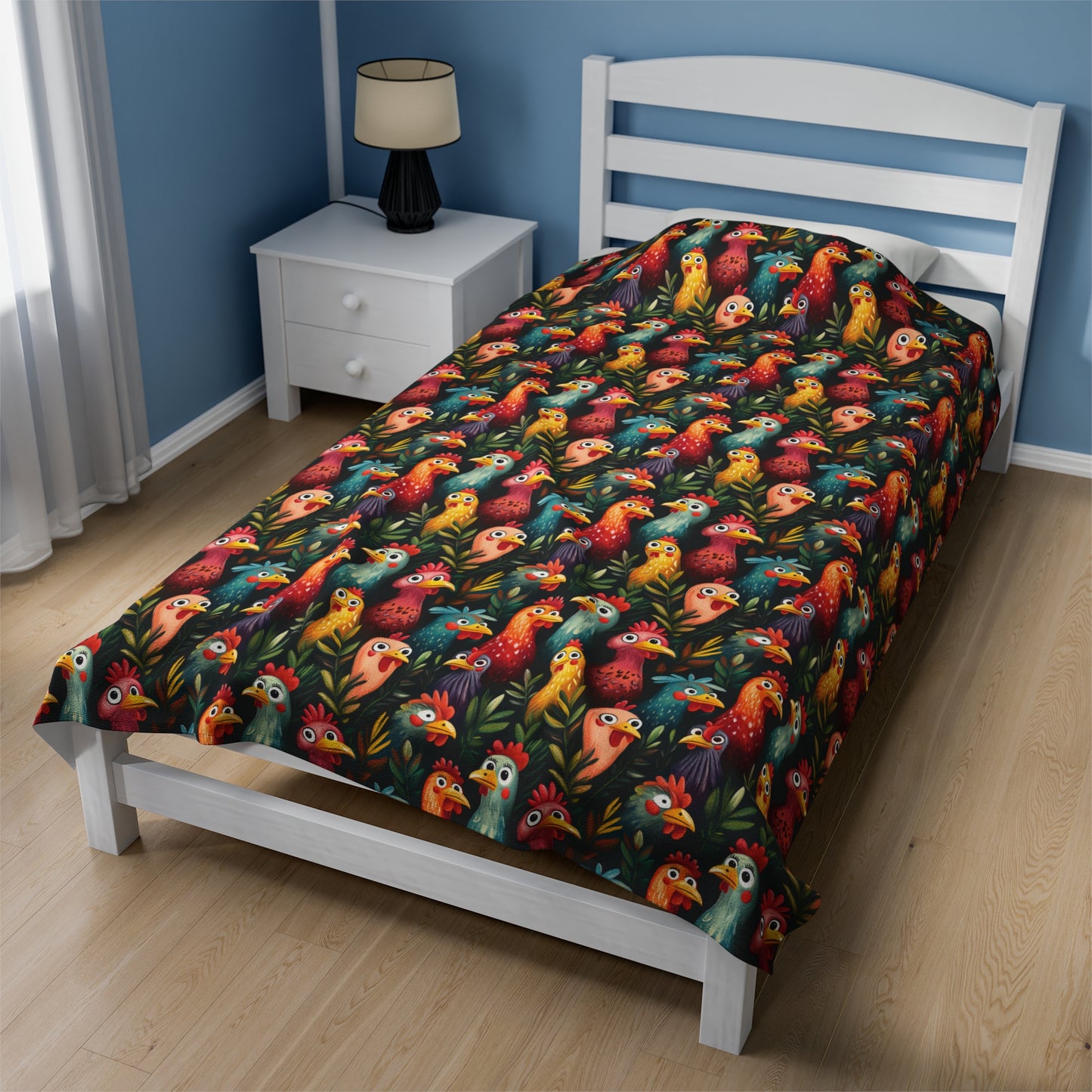 Funky Chickens in A Parade of Color Velveteen Plush Blanket 3 Sizes