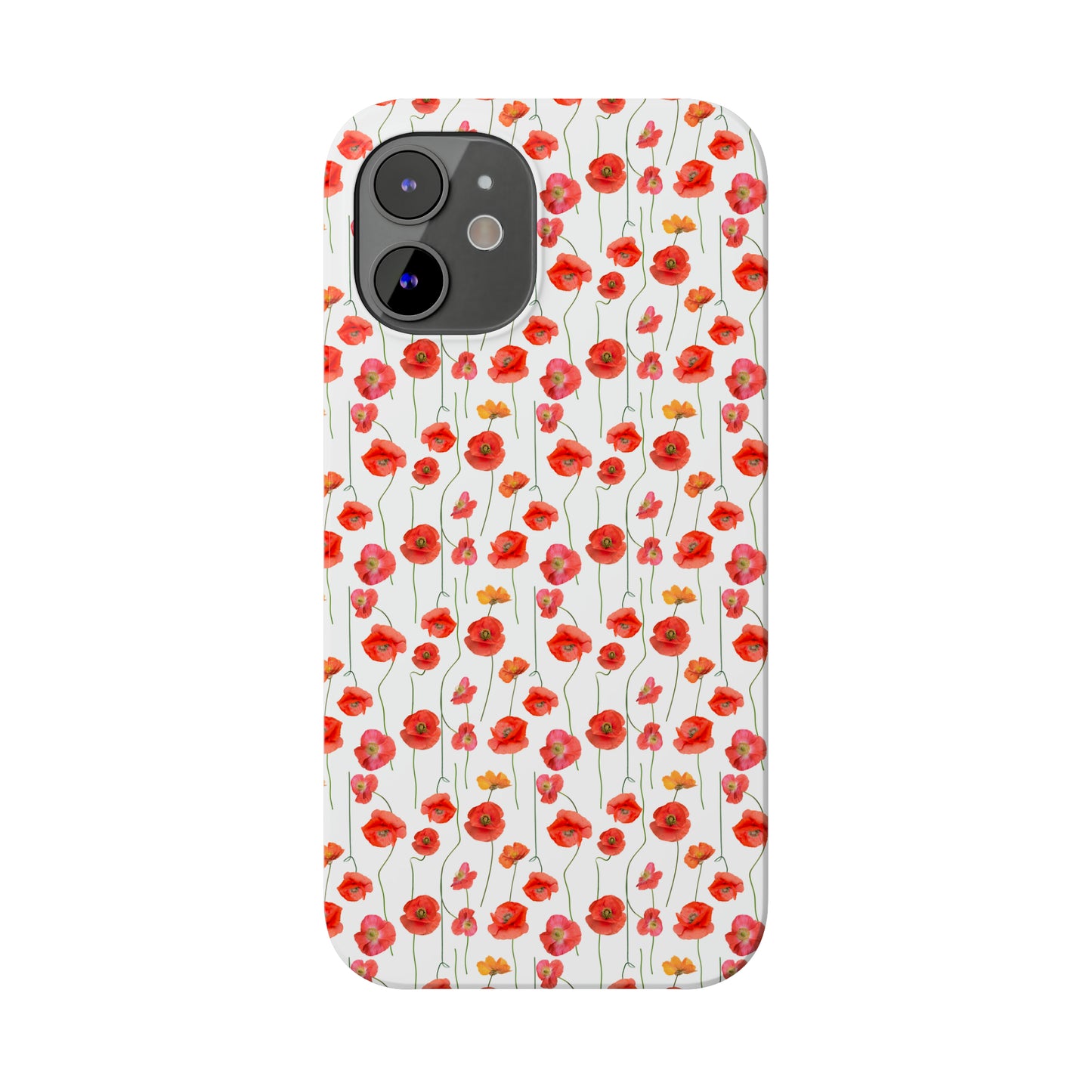 Vivid Elegance: Bright Red Poppies on a White Background Iphone 15-12 Slim Phone Case