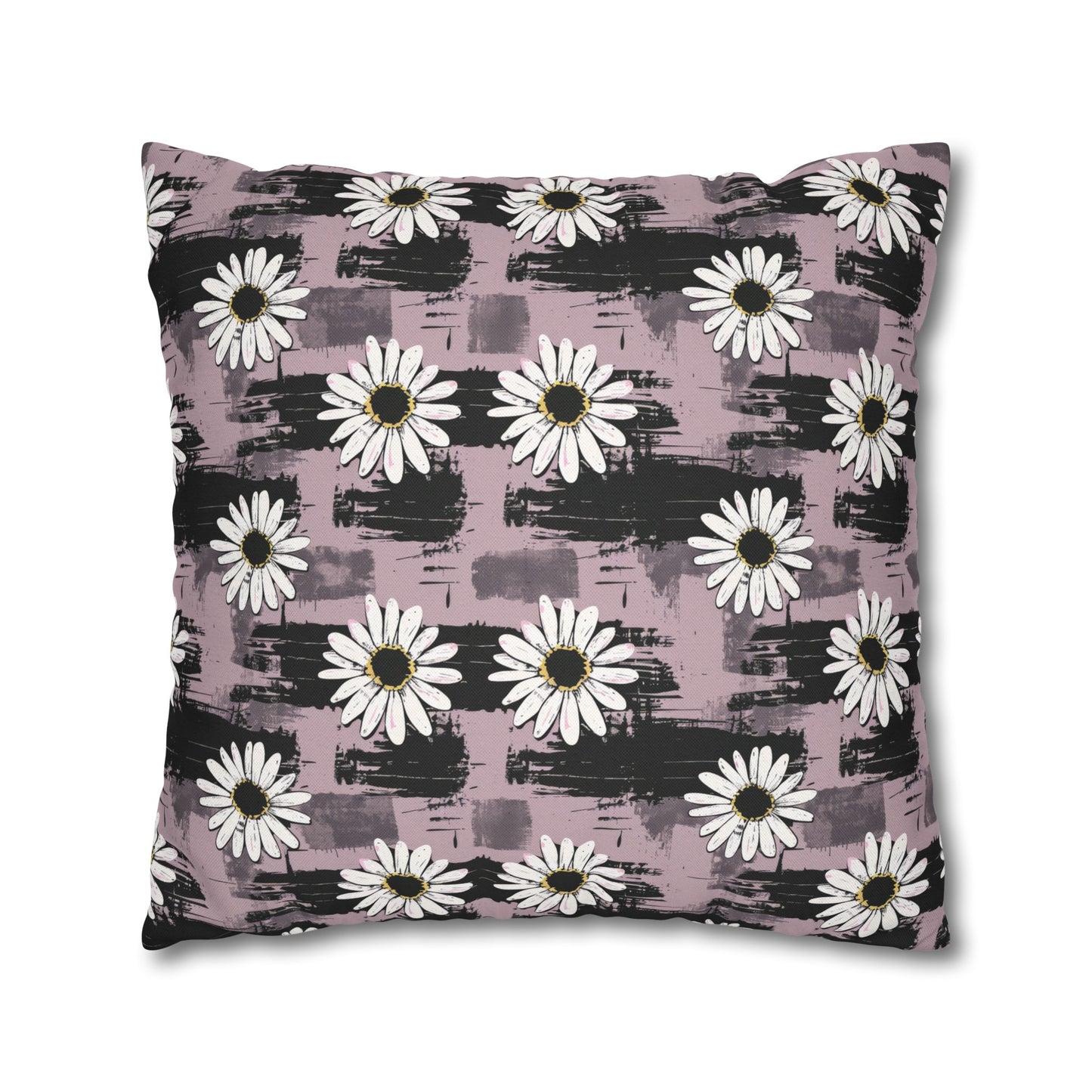 Edgy Daisy Dream with Pink and Black Grunge Spun Polyester Square Pillowcase 4 Sizes