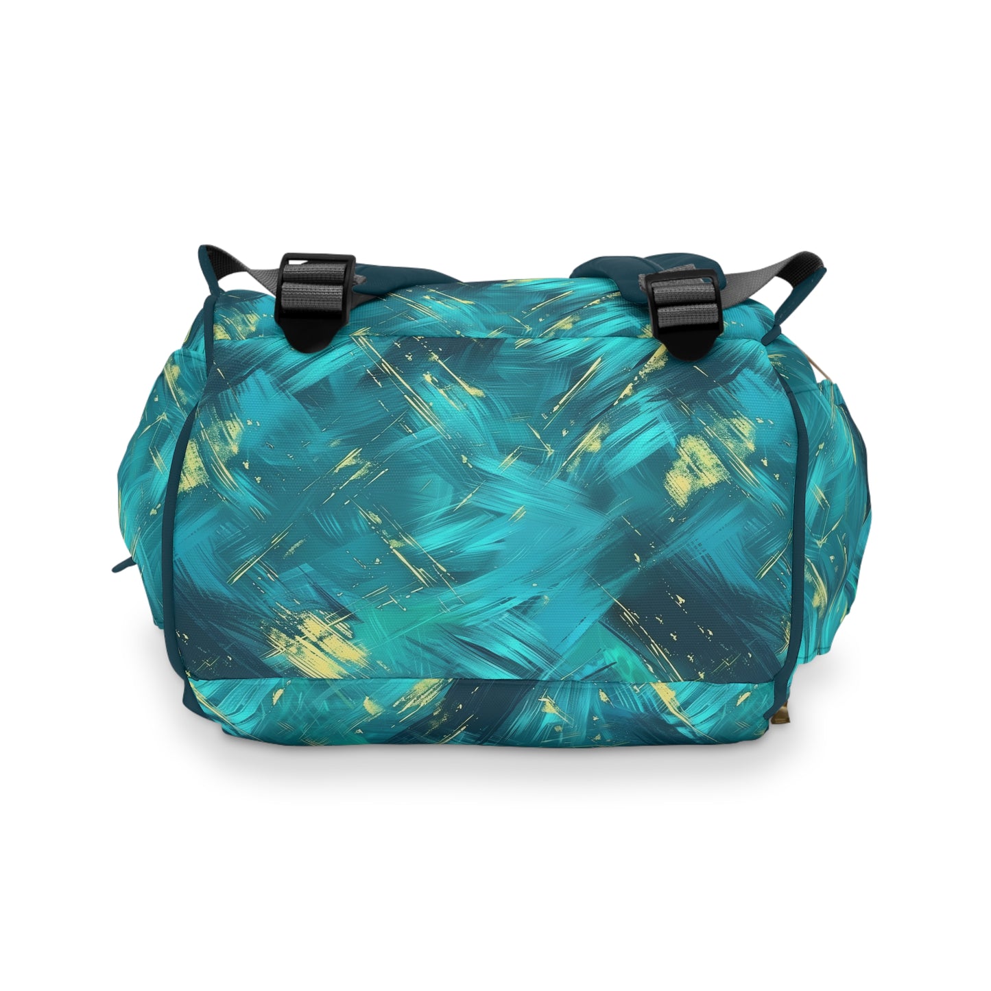 Vibrant Teal and Gold Abstract Brushstroke Pattern Multifunctional Diaper Backpack