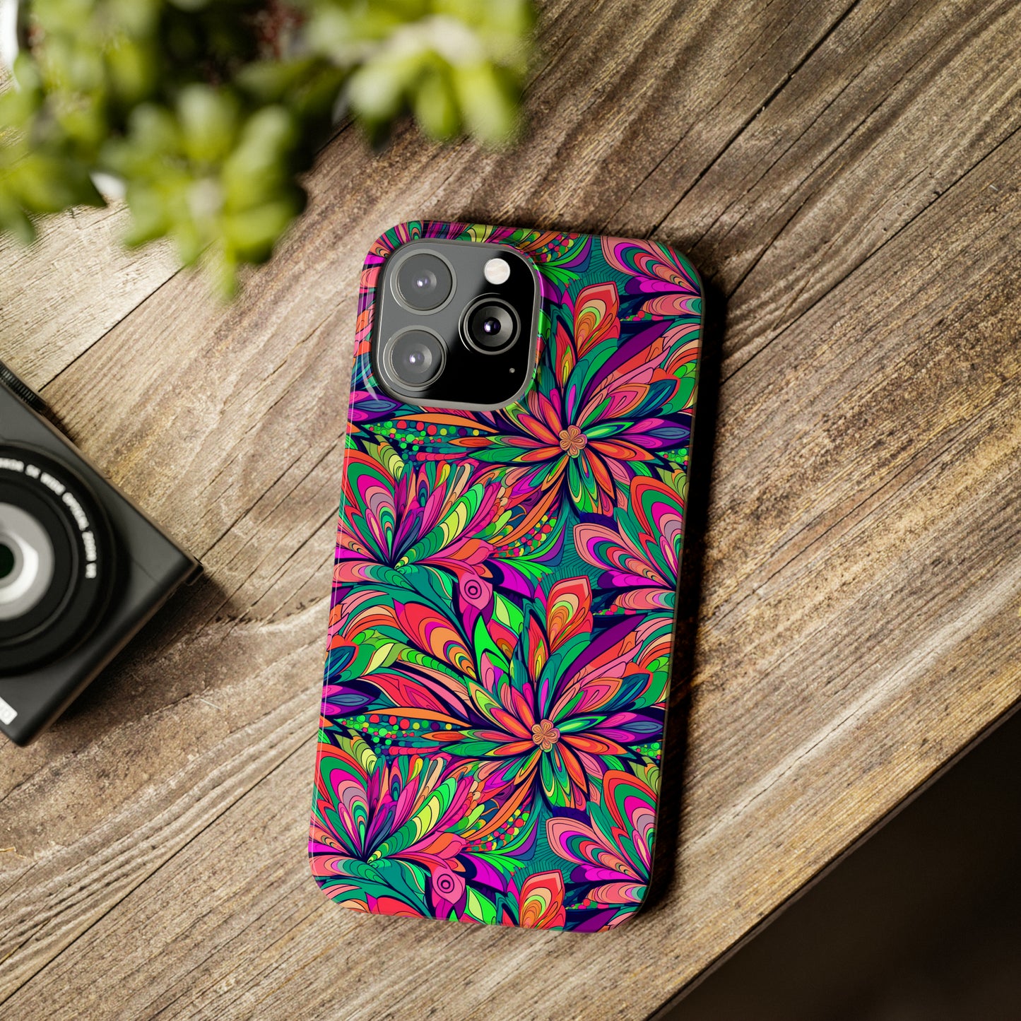 Tropical Large Neon Flowers Iphone 15-12 Slim Phone Case