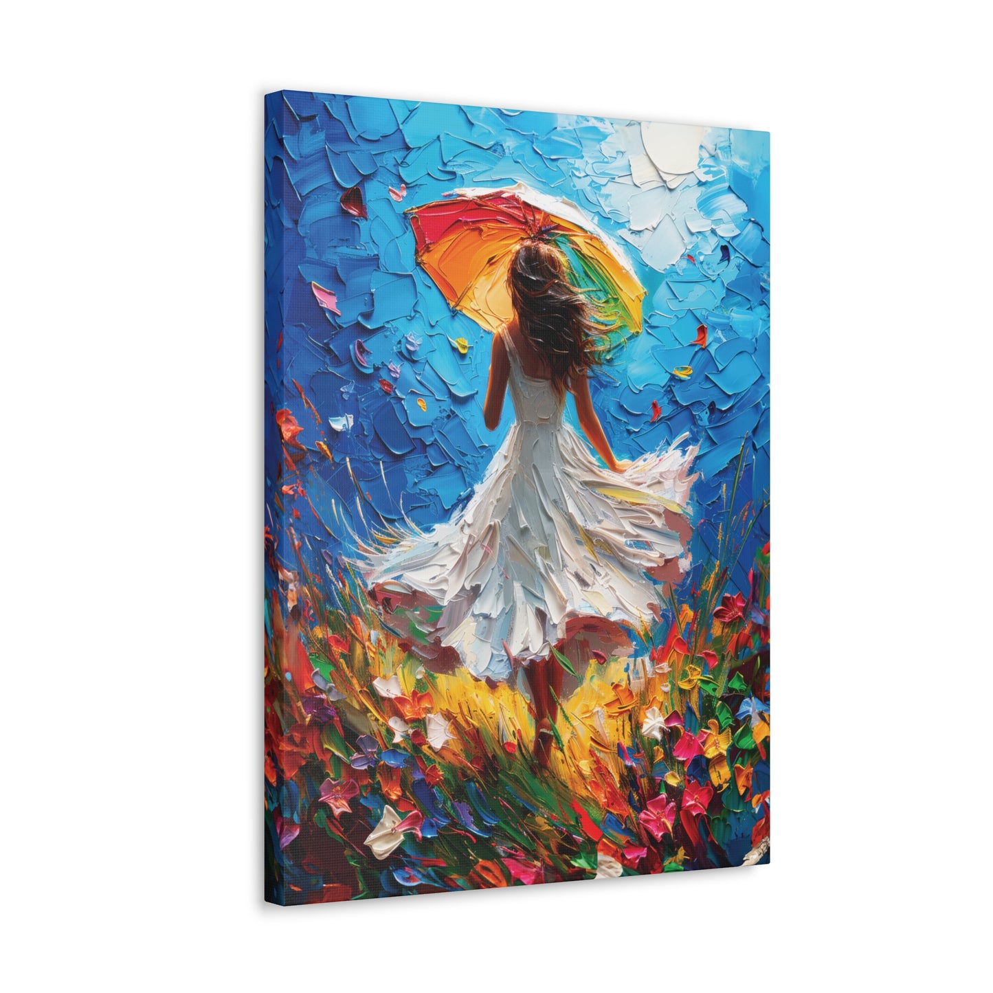 Spring Storm with Women Dancing in Field of Vibrant Spring Flowers Oil Painting Print on Canvas Gallery - 12 Sizes