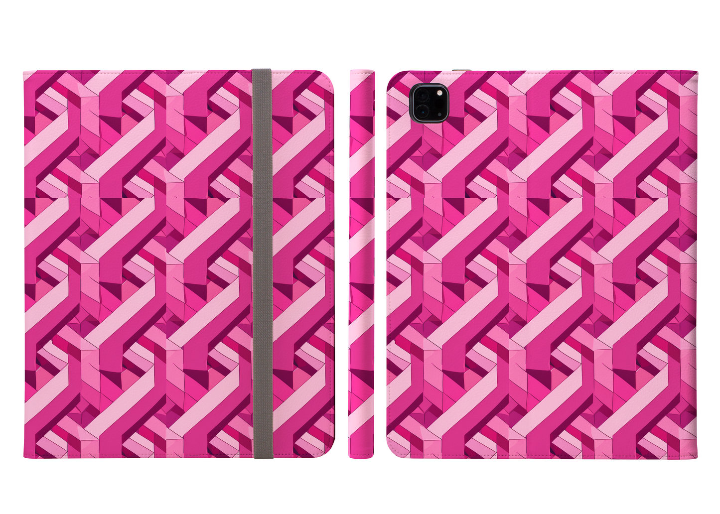 Chic Pink Labyrinth 3D Geometric Pattern Protective Ipad Pro 11 & Pro 12.9 Protective Case and Pencil Holder