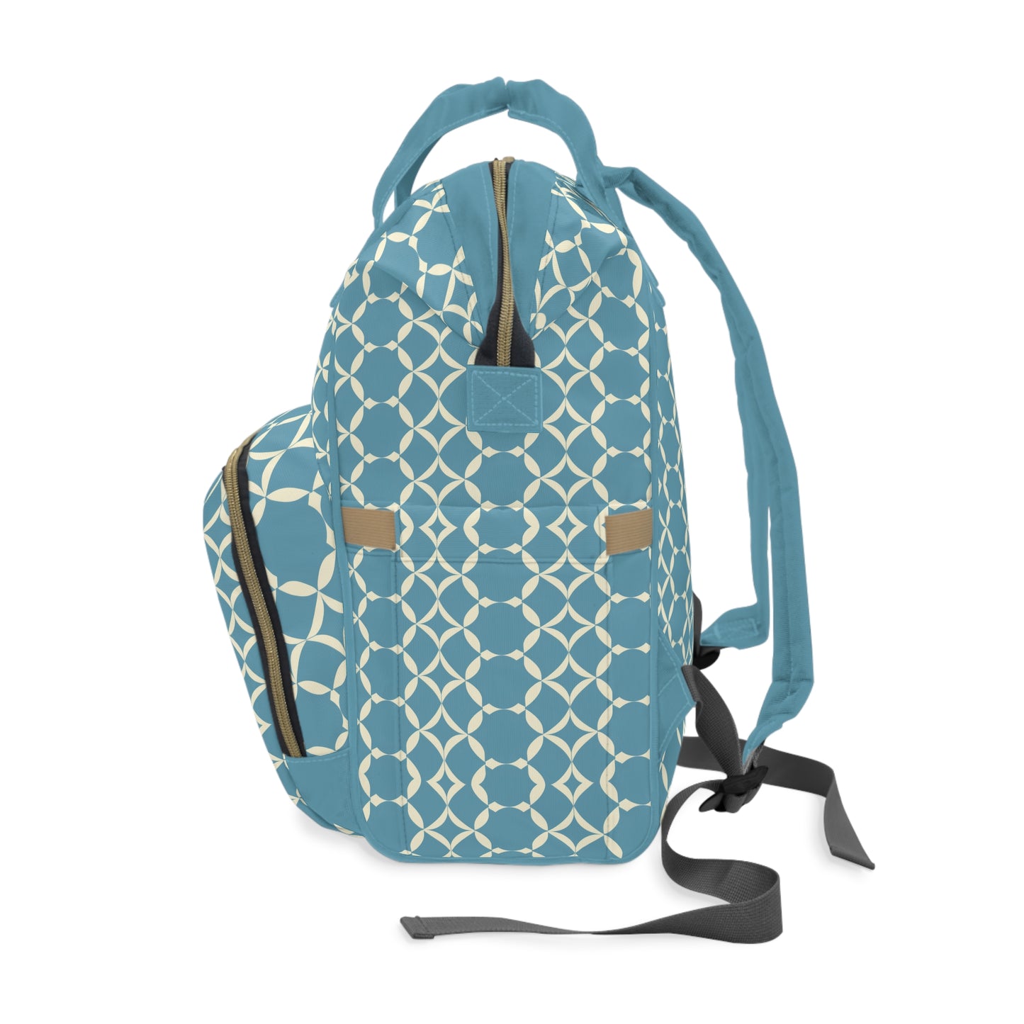 Modern Chic Aqua and Cream Geometric Pattern Multifunctional Diaper Backpack