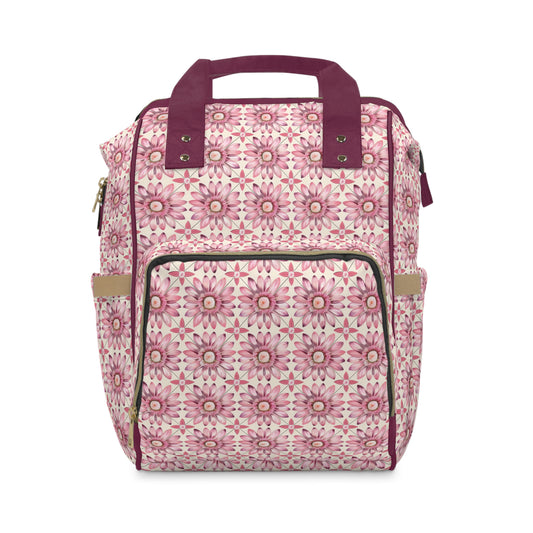 Radiant Pink Daisy Floral Pattern Multifunctional Diaper Backpack