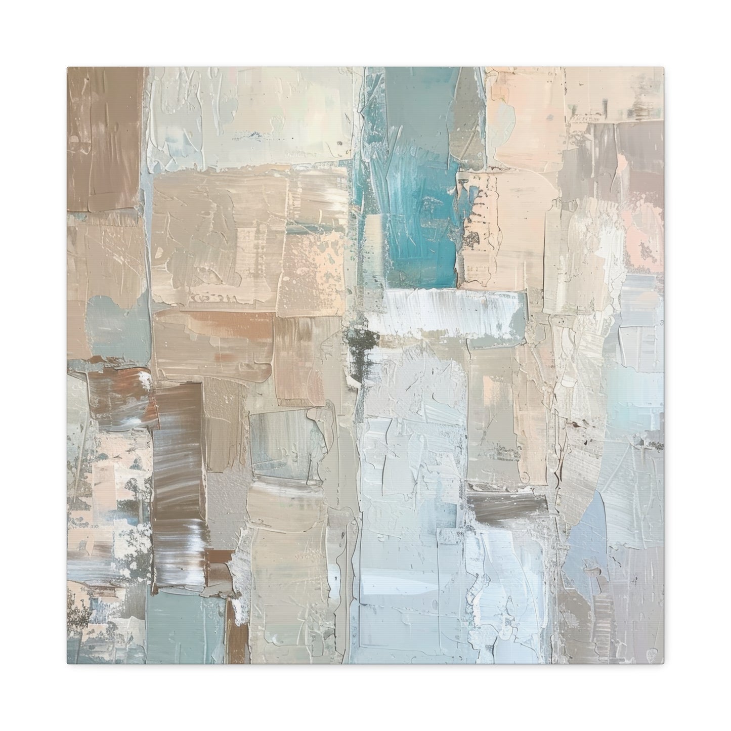 Bold Contrasts Abstract Grey Teal and Tan Color Blocking with Bold, Heavy Strokes Print on Canvas Gallery - 13 Sizes