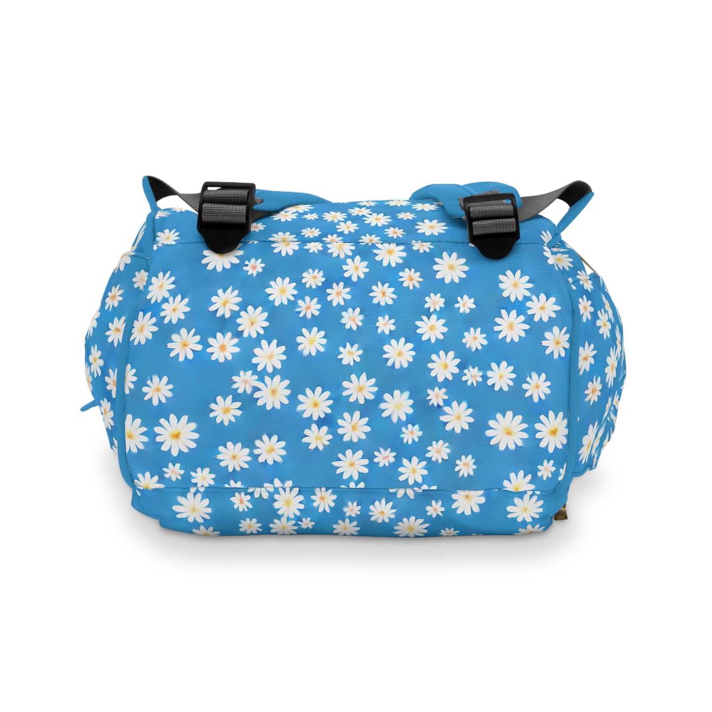 Skys Whisper: Tiny White Daisies on a Serene Blue Multifunctional Diaper Backpack