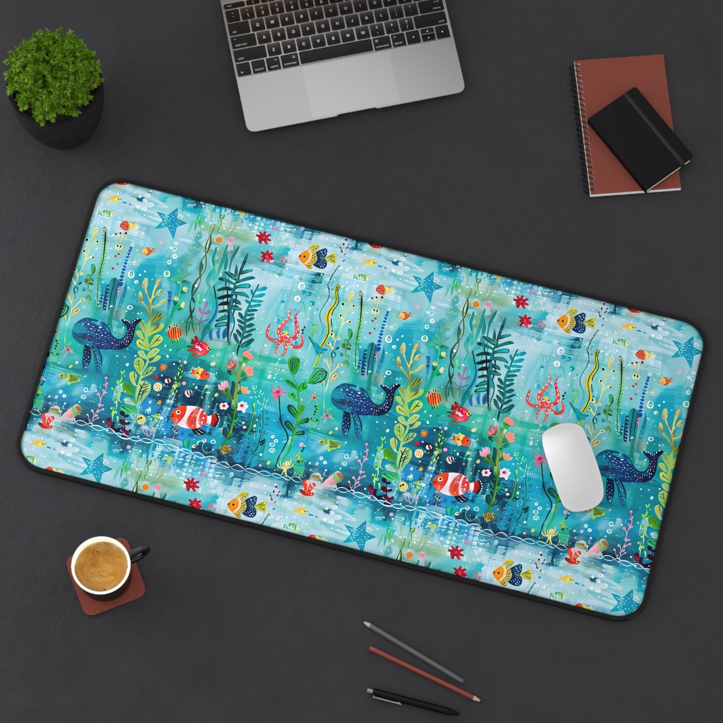 Ocean Enchantment: Magical Watercolor Sea Creatures Extended Gaming Mouse Pad  Desk Mat  - 3 Sizes