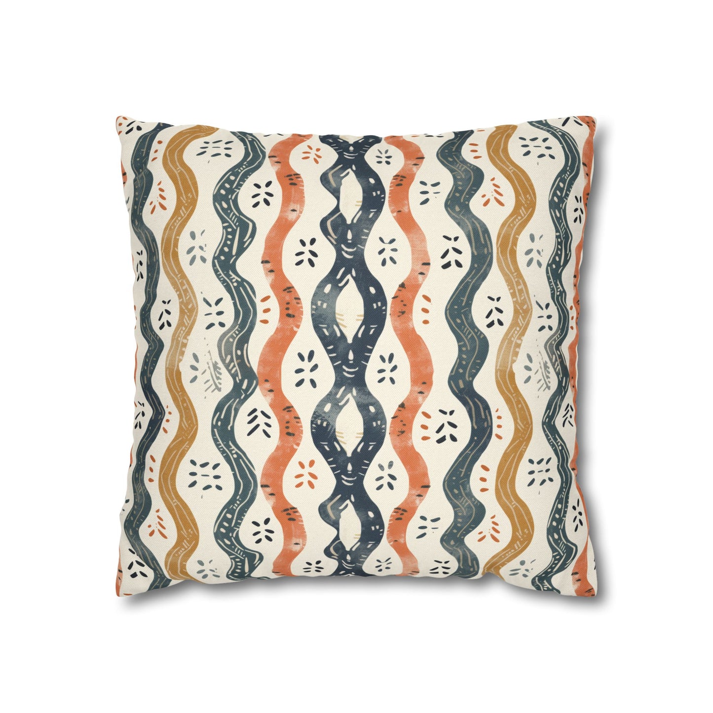 Boho Waves with Earthy Blues Reds and Browns Spun Polyester Square Pillowcase 4 Sizes