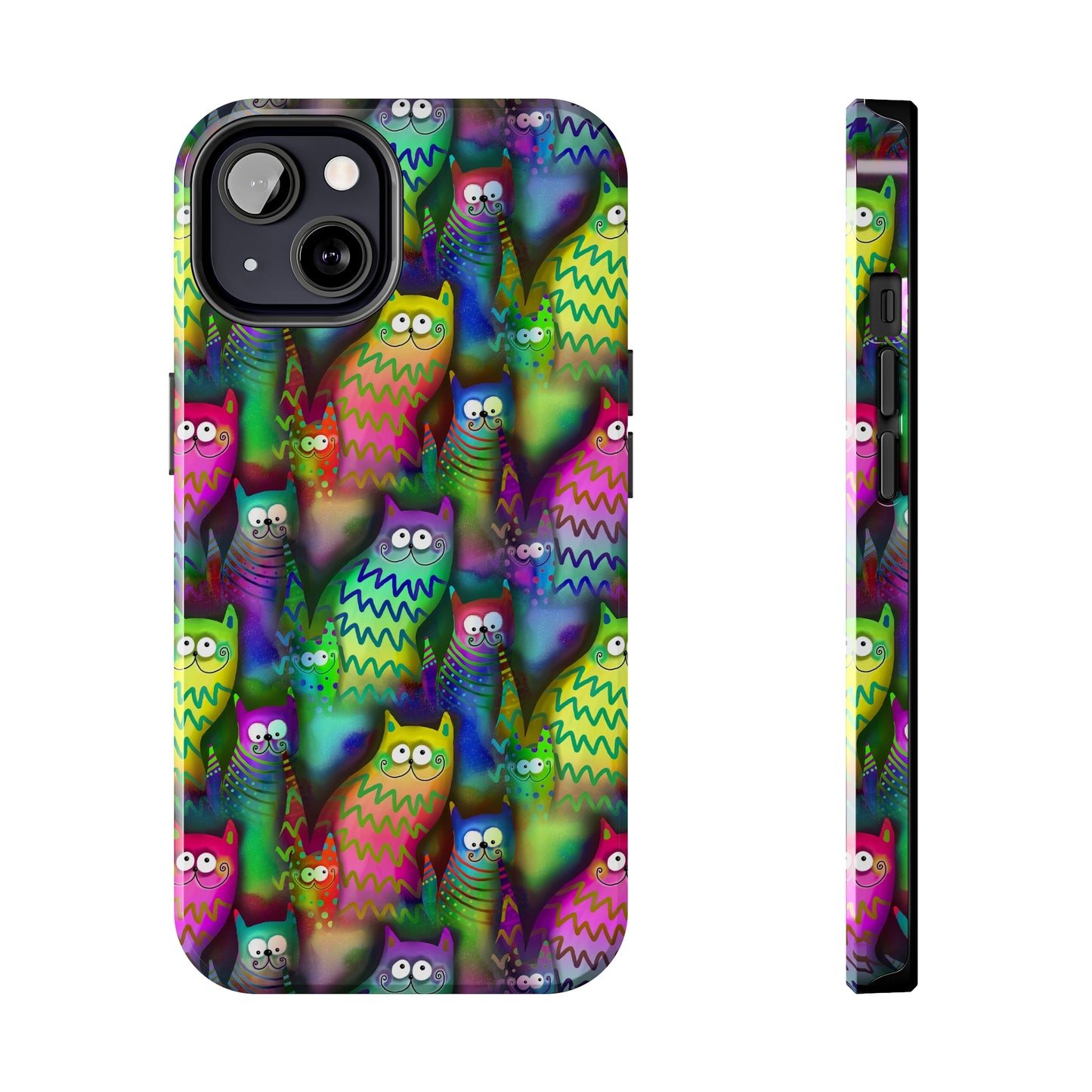 Neon Rainbow Cartoon Cats Iphone Tough Phone Case