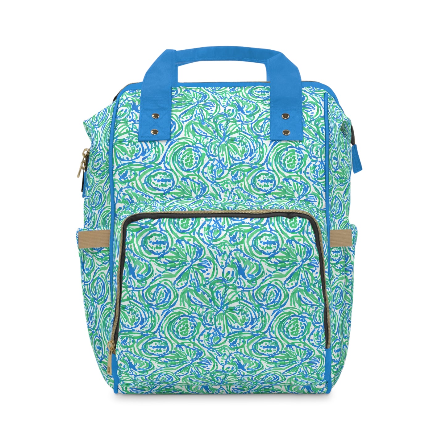 Emerald Tide: Swirling Green and Blue Flowers Multifunctional Diaper Backpack