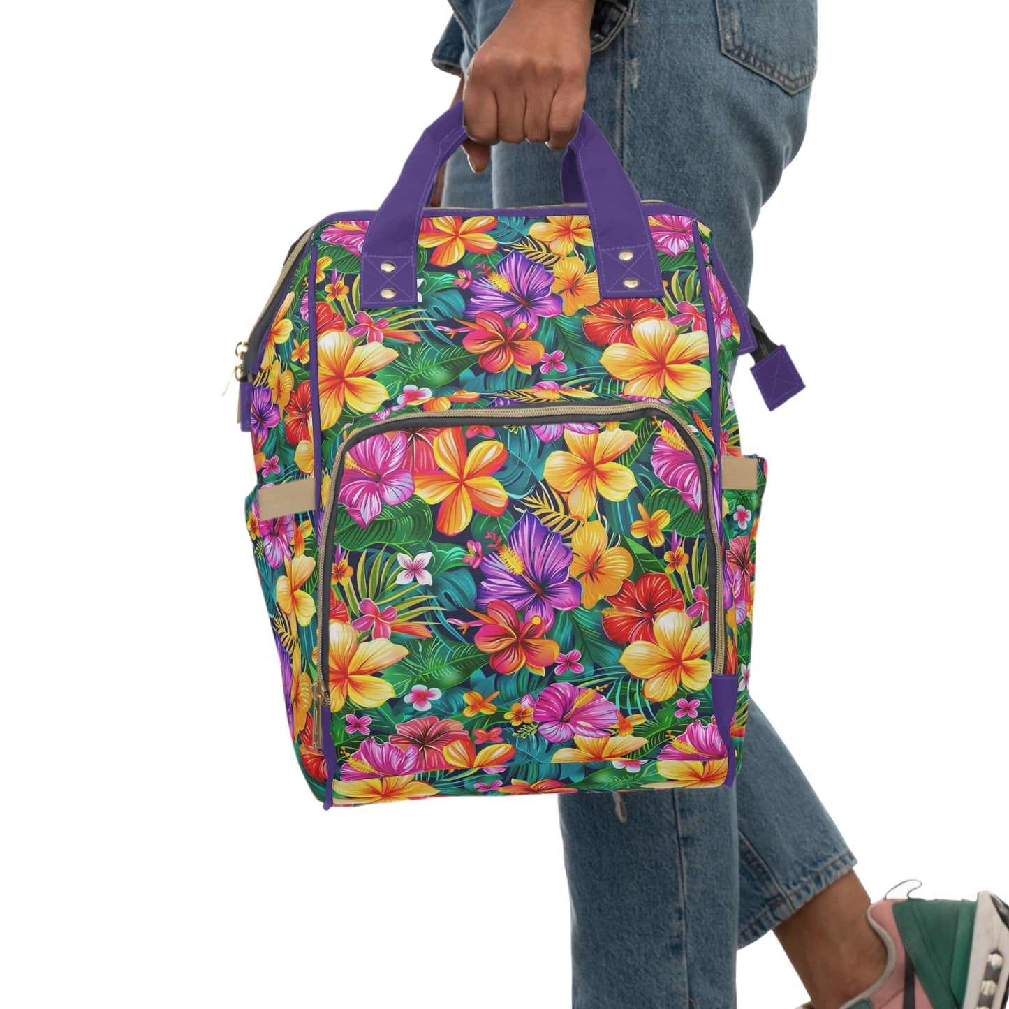 Tropical Radiance: Vibrant Hibiscus Blossoms Multifunctional Diaper Backpack