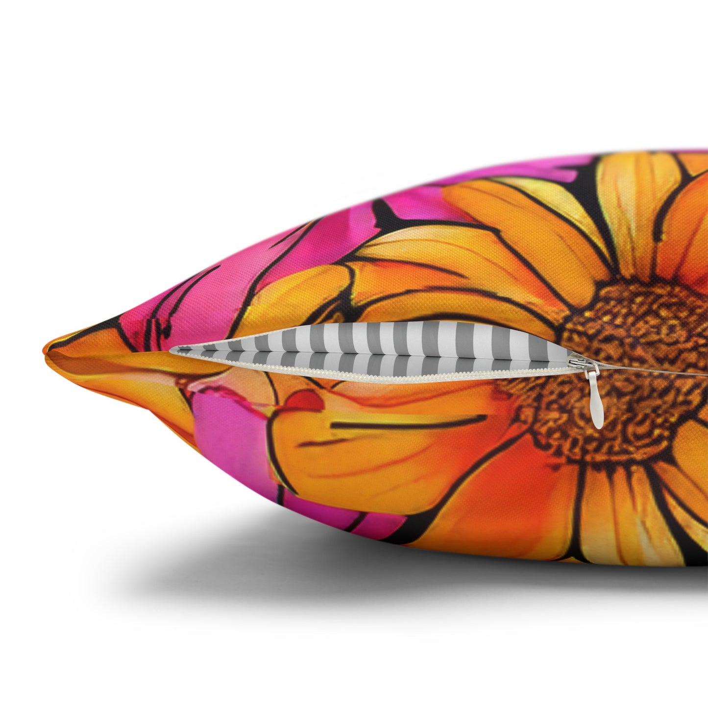 Vibrant Daisy Delight with Bold Orange and Pink Spun Polyester Square Pillowcase 4 Sizes