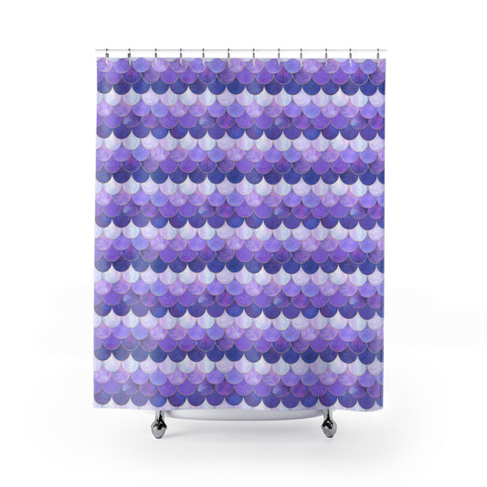 Enchanting Mermaid Hues: Purples Shimmering Scales  Bathroom Shower Curtain   71" × 74"