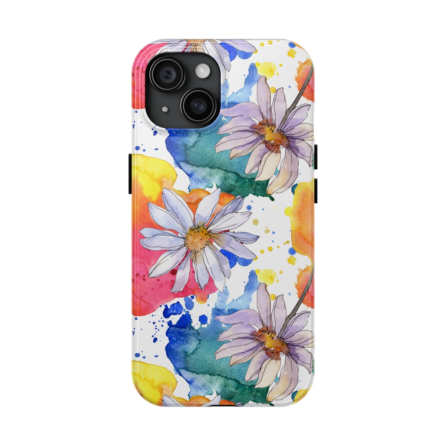 Large Colorful Watercolor Daisy Design Iphone Tough Phone Case