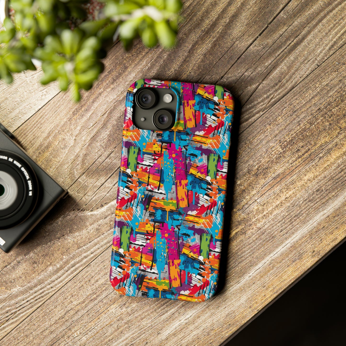 Abstract Brush Painted Colorful Design Iphone 15-12 Slim Phone Case