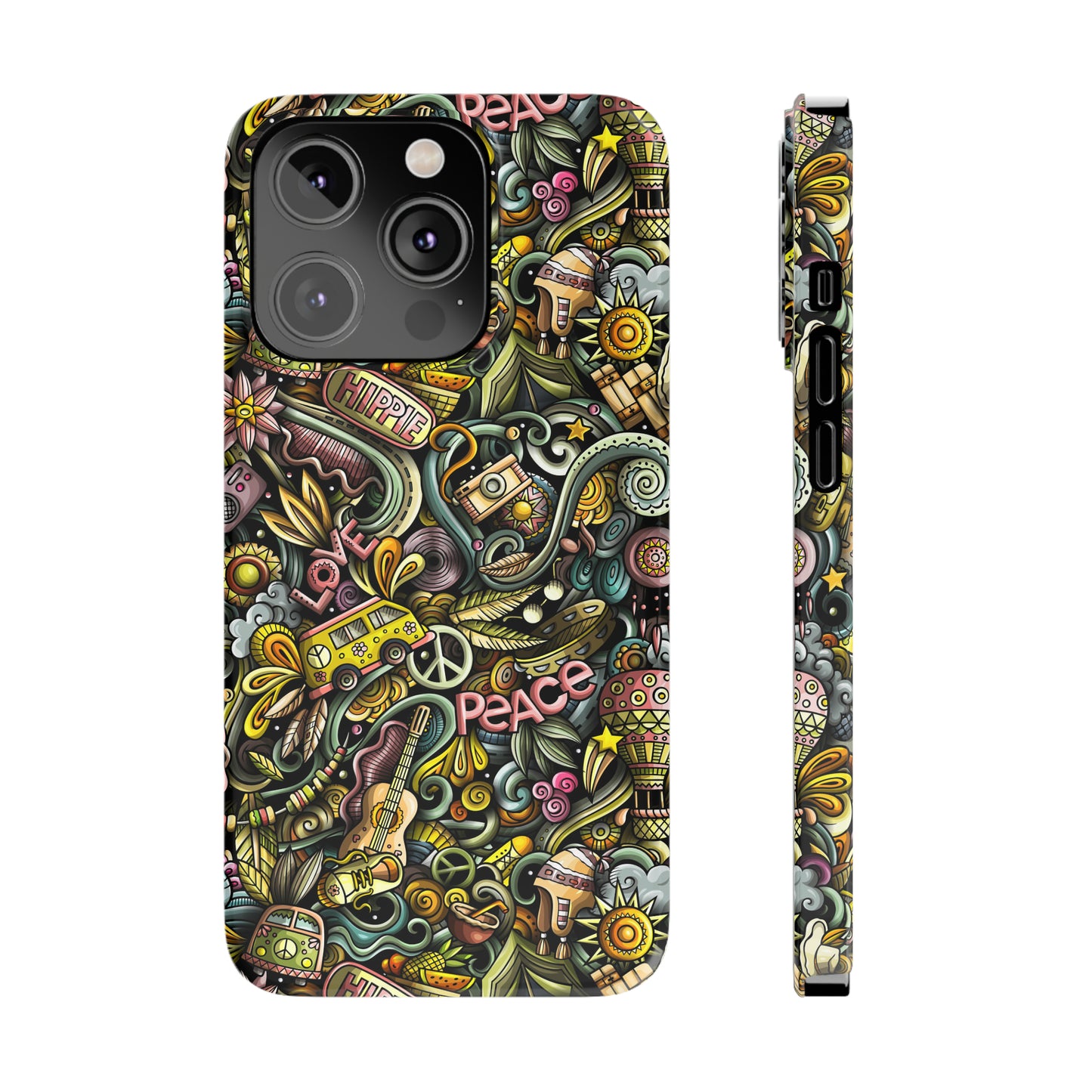 Peace, Love & VW Fun Cartoon Design Iphone 15-12 Slim Phone Case