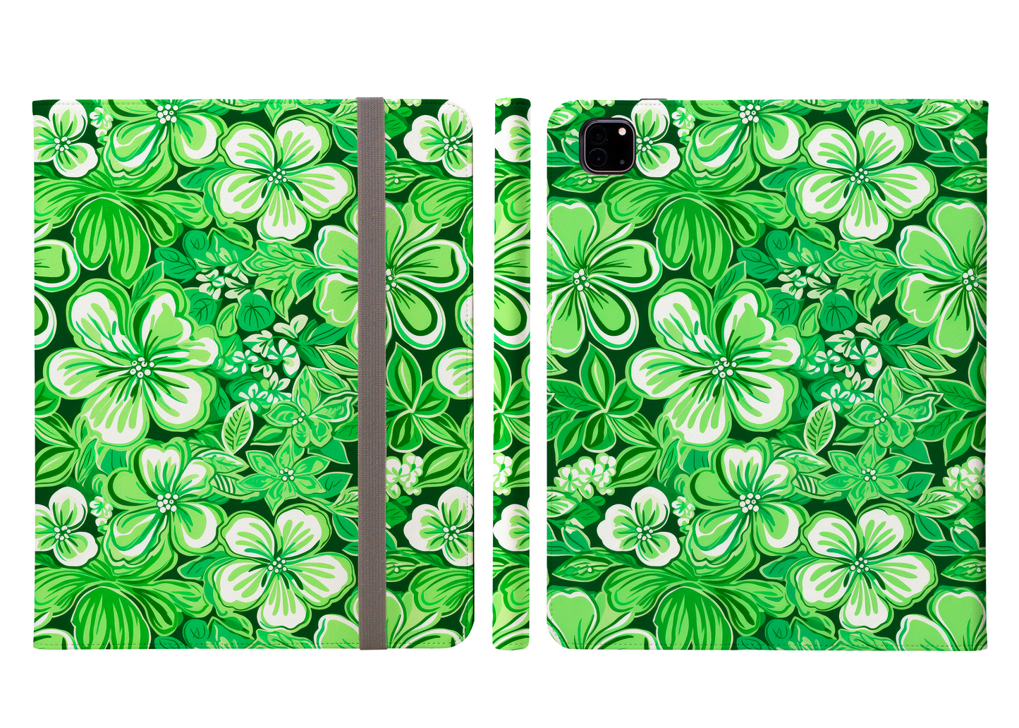 Emerald Essence Floral Bloom Design in Green Hues Protective iPad Pro 11 & Pro 12.9 Protective Case and Pencil Holder