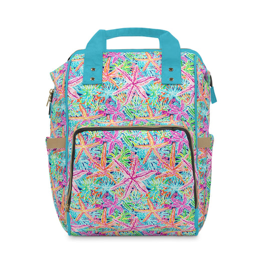 Oceanic Opulence: Vibrant Watercolor Starfish in a Sea of Color Multifunctional Diaper Backpack