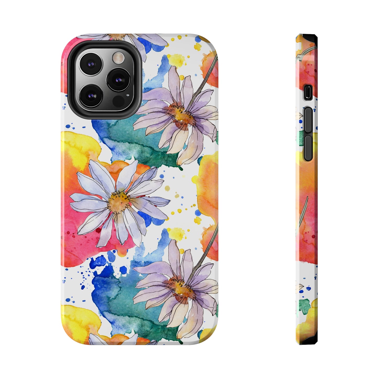 Large Colorful Watercolor Daisy Design Iphone Tough Phone Case