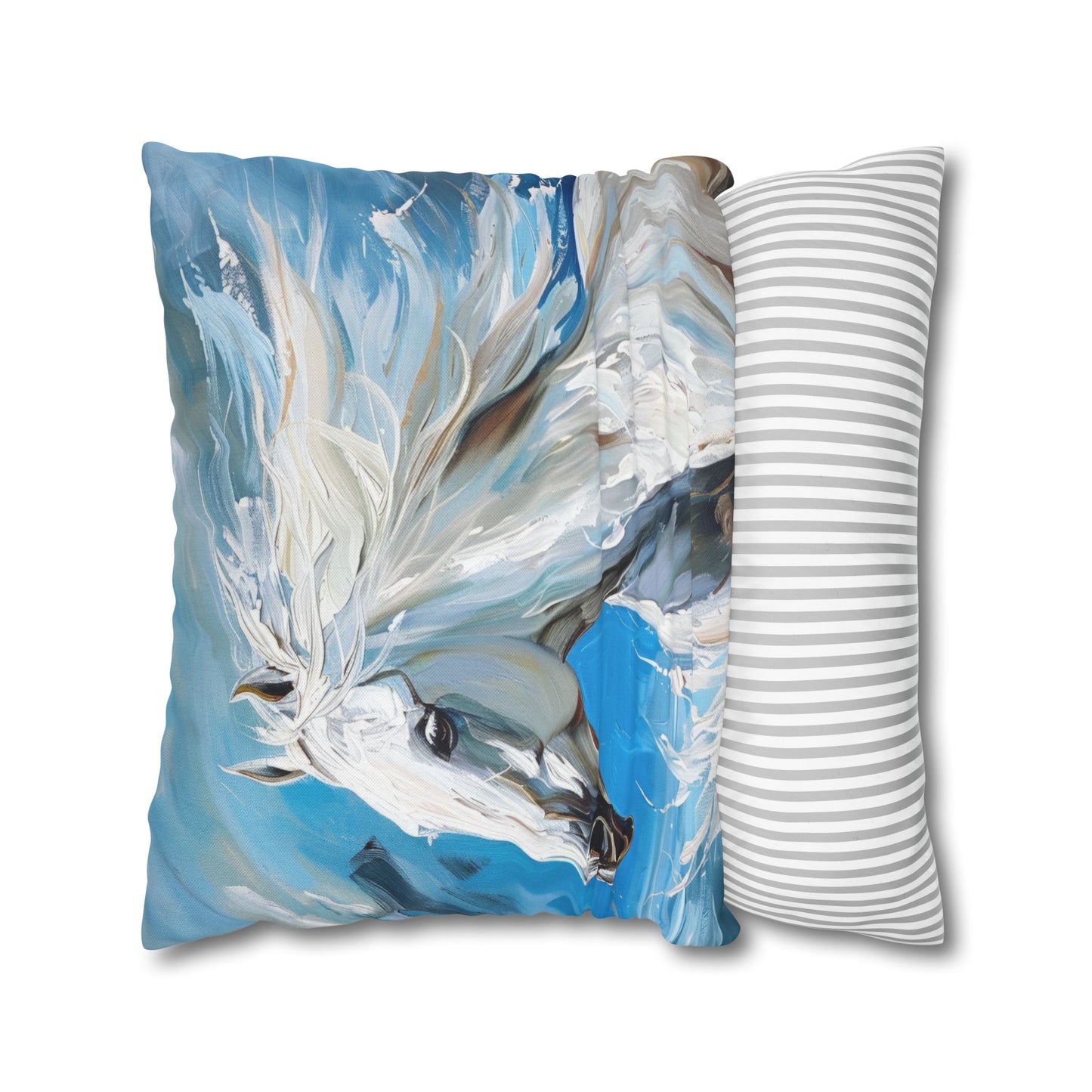 Majestic White Stallion Galloping Along the Oceans Edge Spun Polyester Square Pillowcase 4 Sizes