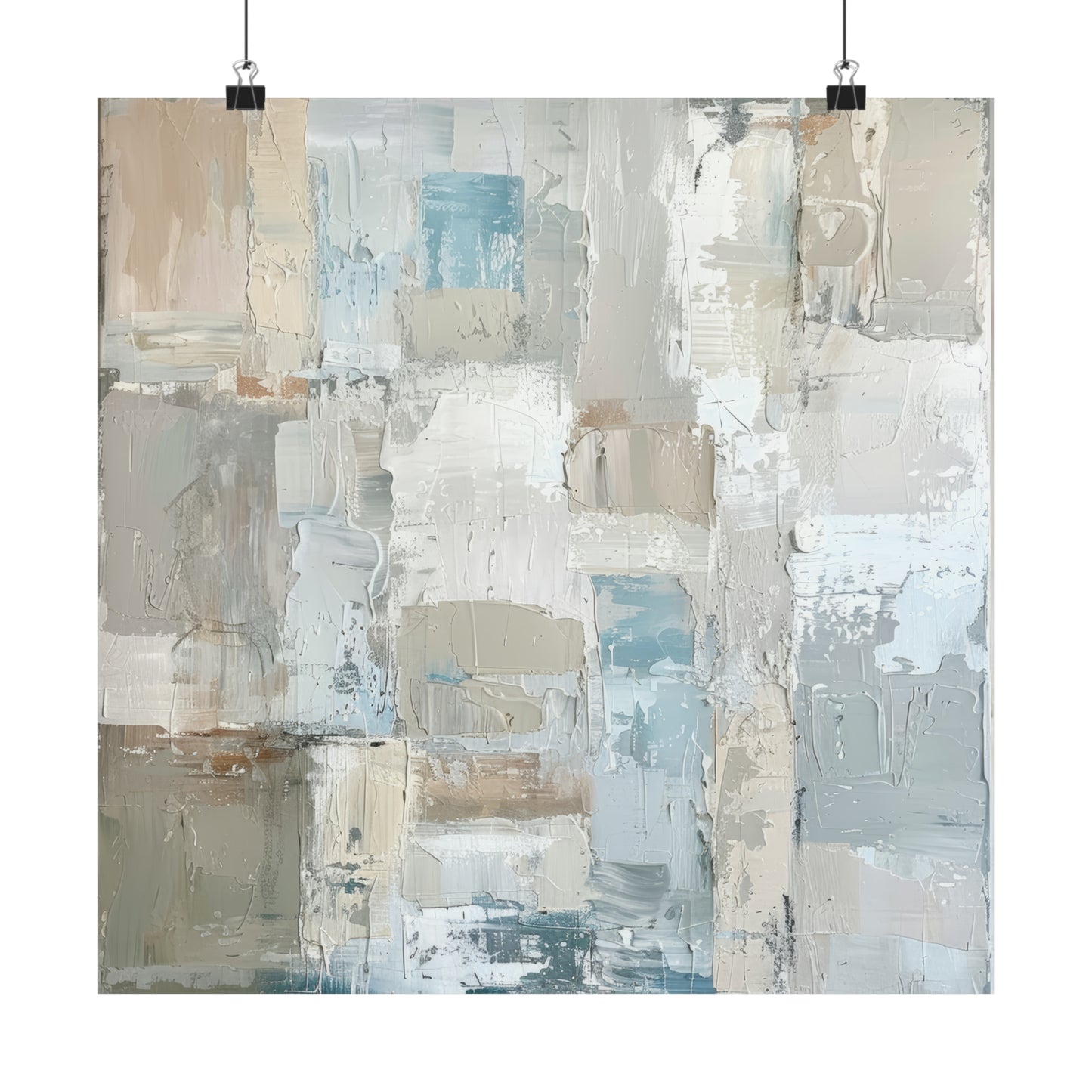 Bold Contrasts Abstract Tan and Pale Teal Color Blocking with Bold, Heavy Strokes Print on Matte Poster - 11 Sizes