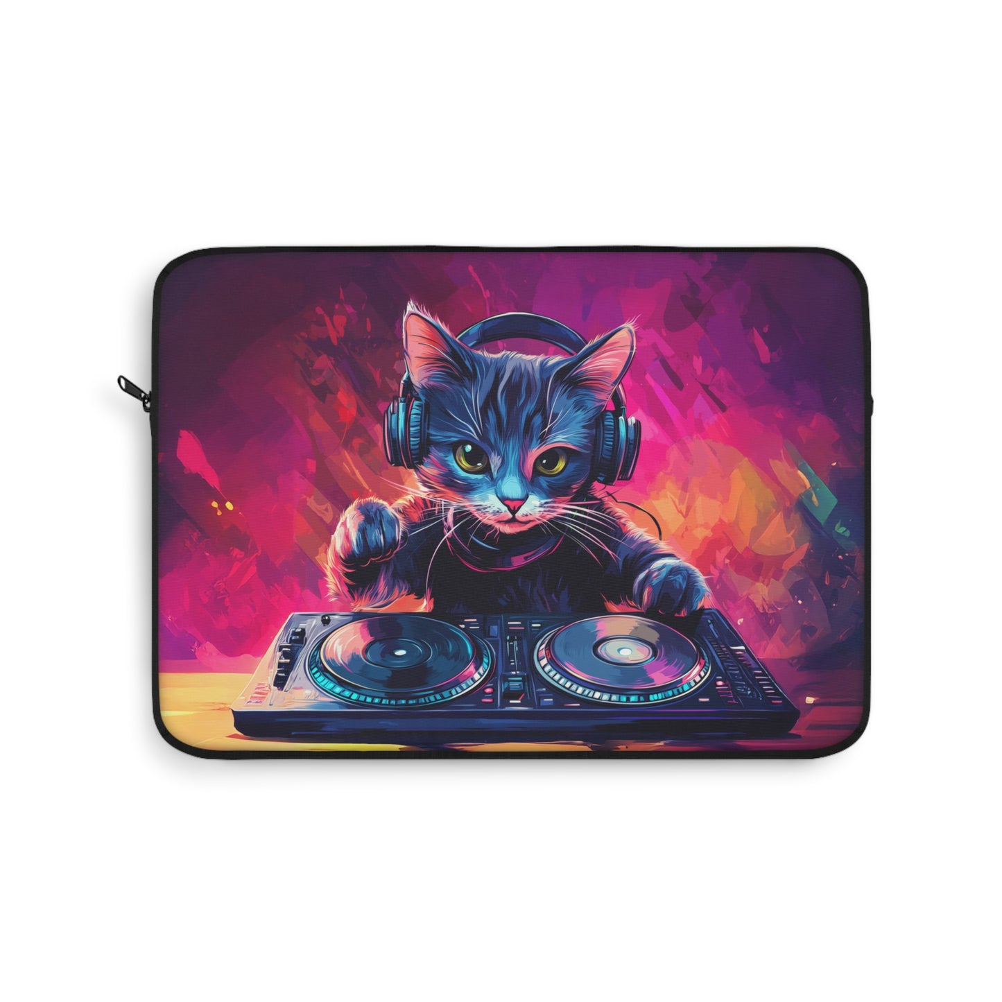 DJ Kitty Spinning Retro Beats  Laptop or Ipad Protective Sleeve 3 Sizes Available