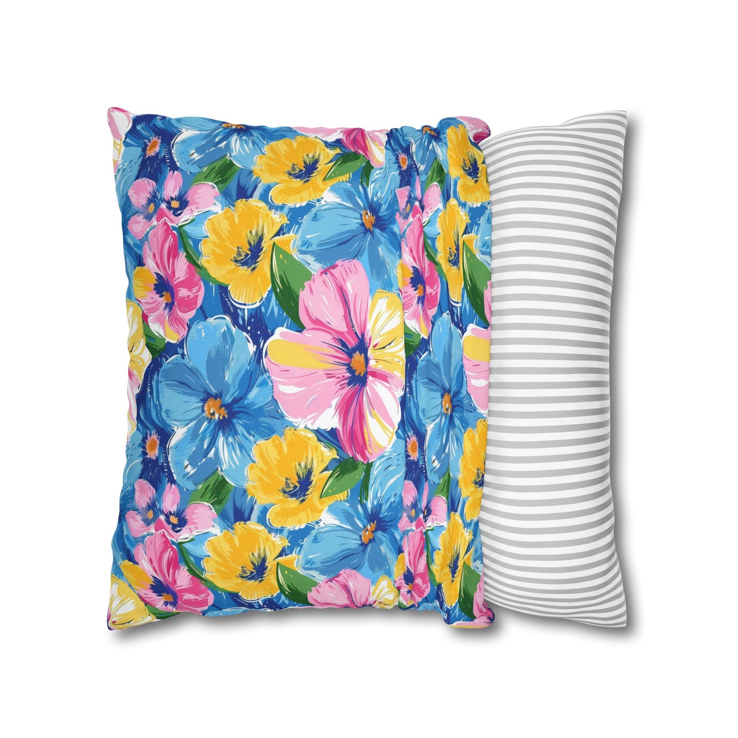 Sunny Serenade: Large Blooms of Yellow, Blue, and Gold in Watercolor Spun Polyester Square Pillowcase 4 Sizes