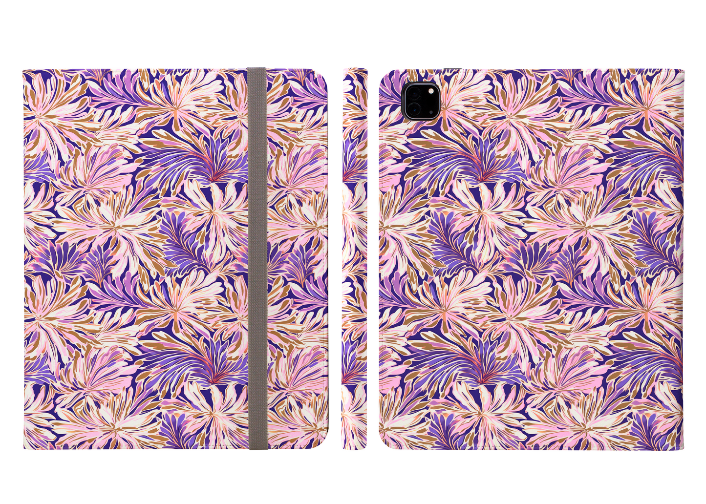 Gilded Blooms: Purple, Pink, and Gold Abstract Watercolor Flowers Protective iPad Pro 11 & Pro 12.9 Protective Case and Pencil Holder