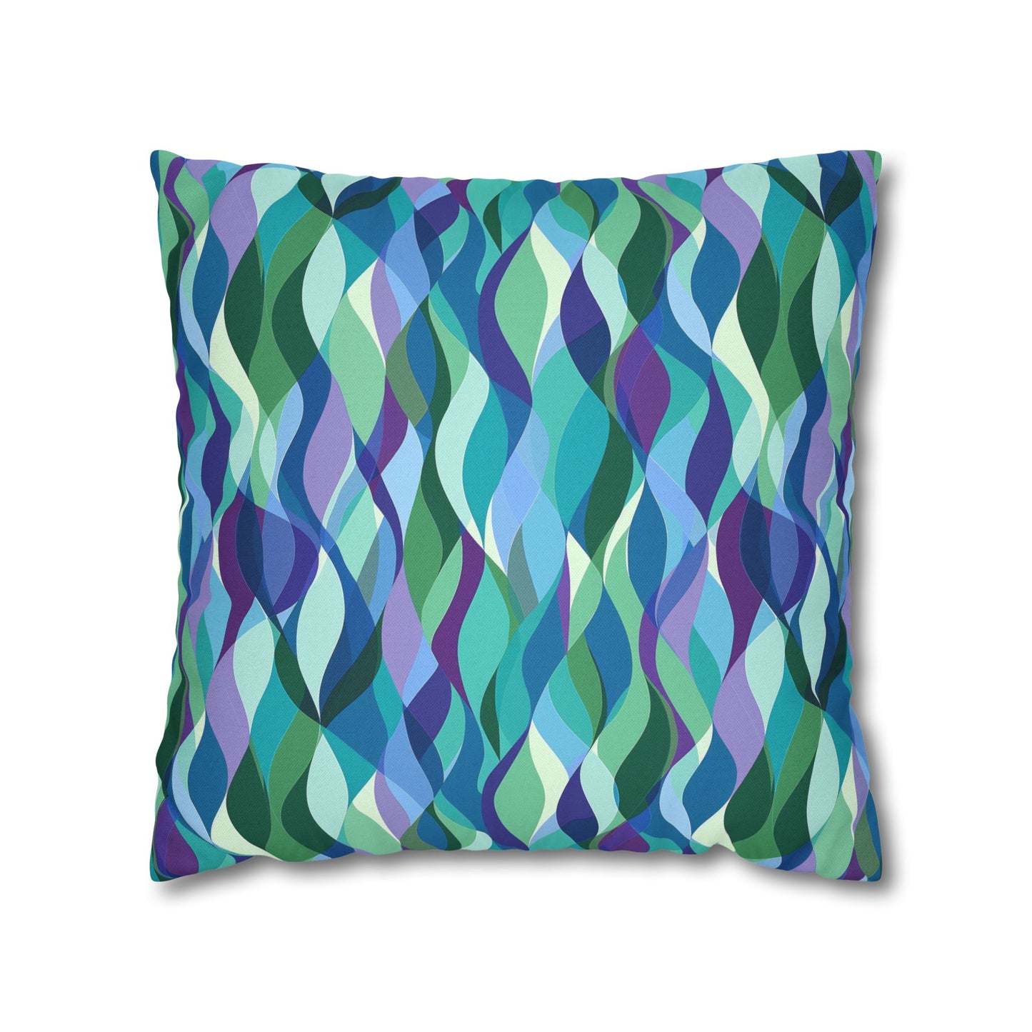 Modern Mosaic Art Ocean Waves of Blue and Green Spun Polyester Square Pillowcase 4 Sizes