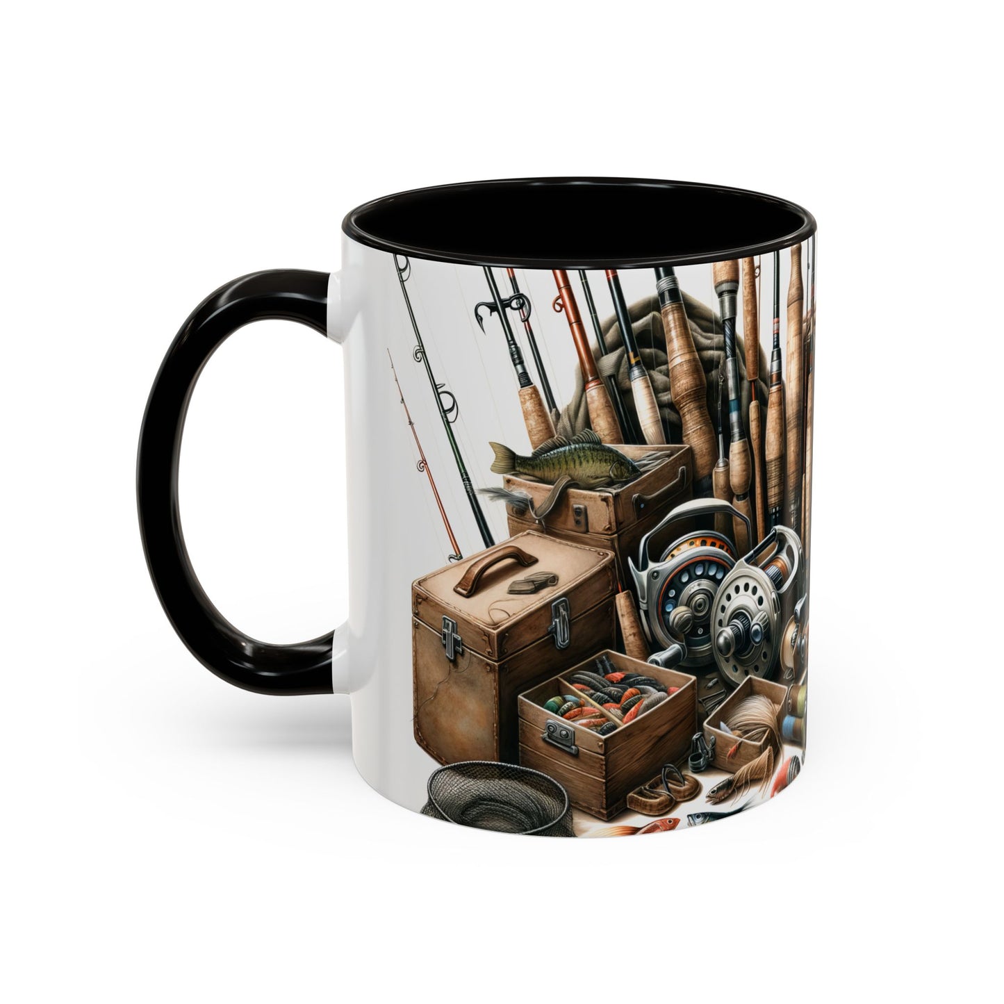 Fishing Rods, Reels, Lures & Tackle Box Colorful Mugs Sizes are 11oz or 15oz