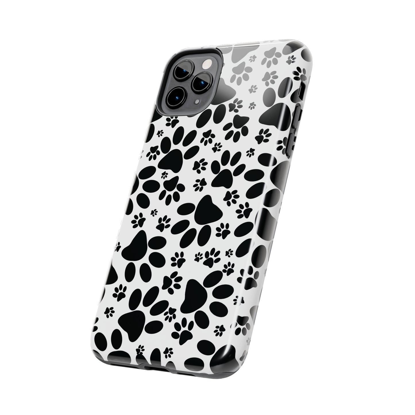 Stealthy Tracks: Black Animal Paw Prints Iphone Tough Phone Case