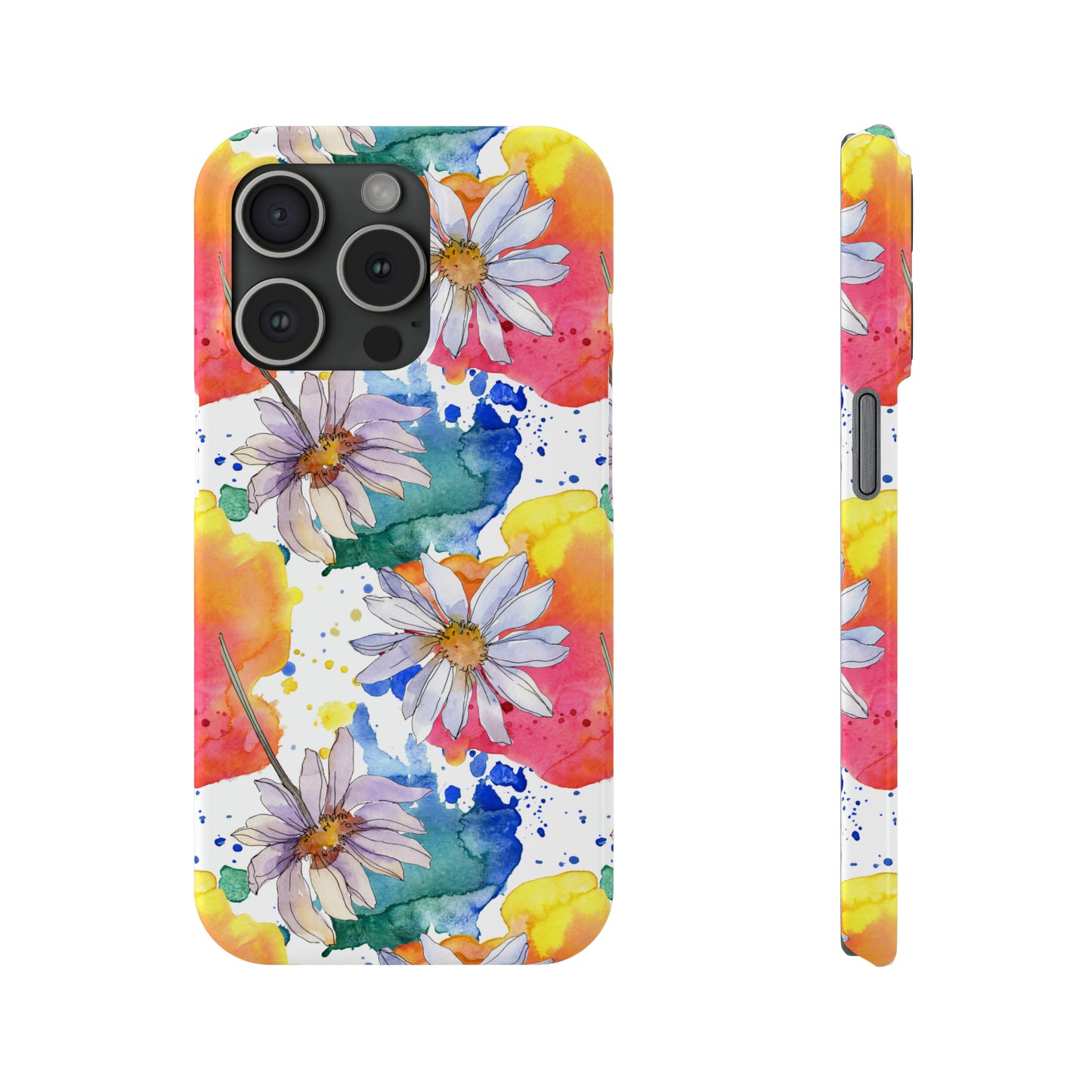 Large Colorful Watercolor Daisy Design Iphone 15-12 Slim Phone Case