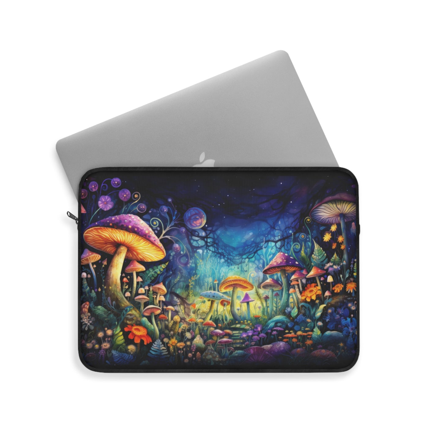 Fantasy Neon Nighttime Mushroom and Flower Garden - Laptop or Ipad Protective Sleeve 3 Sizes