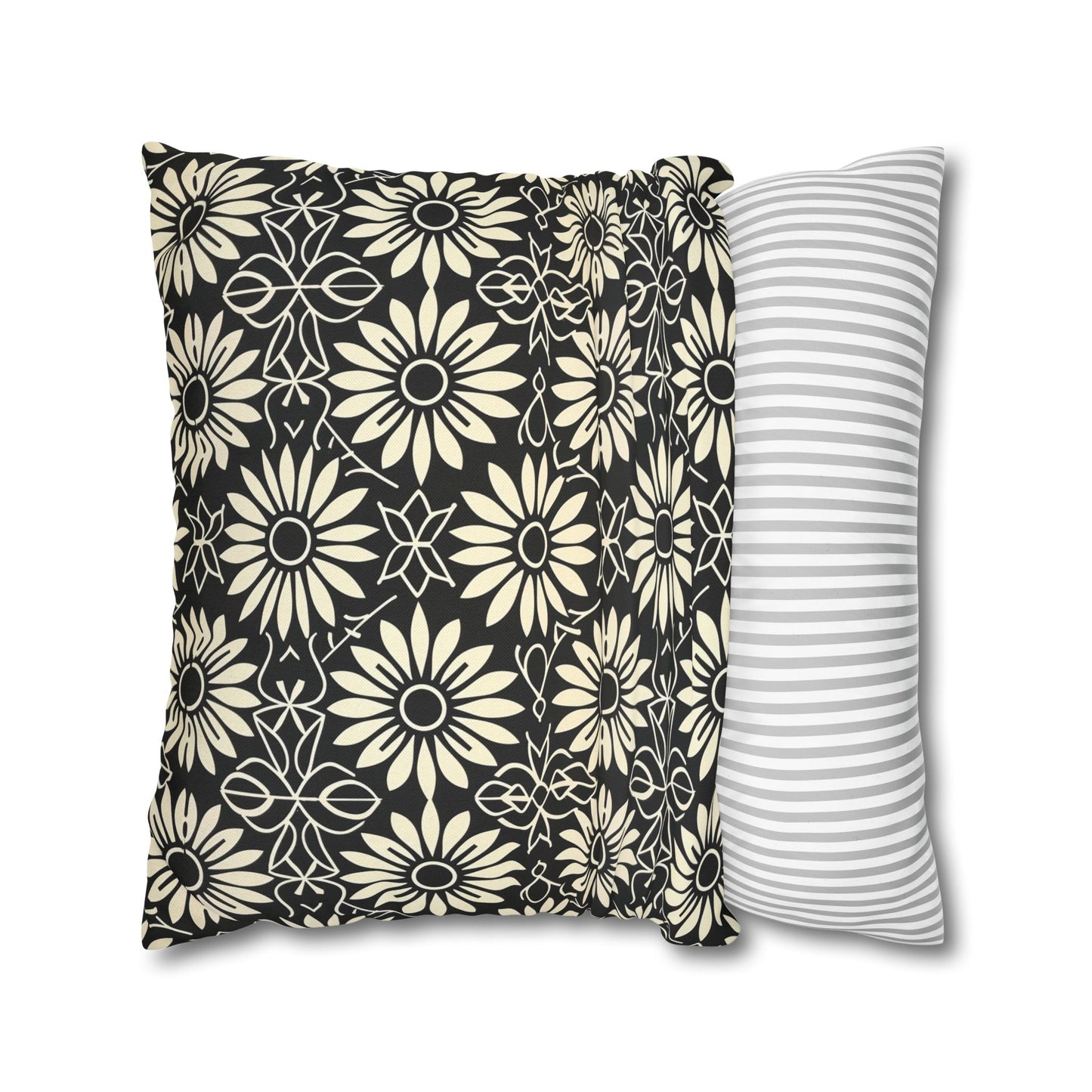 Classic Daisy Black and Off White Elegance Spun Polyester Square Pillowcase 4 Sizes