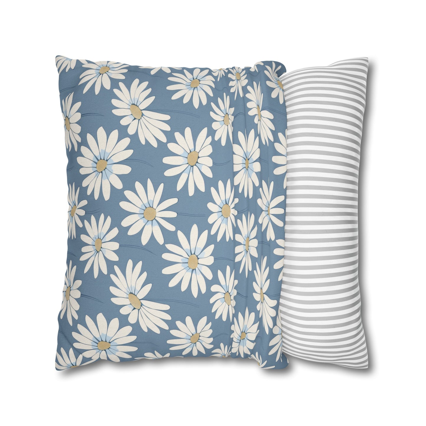 Charming White Daisies on a Soft Blue BackgroundSpun Polyester Square Pillowcase 4 Sizes