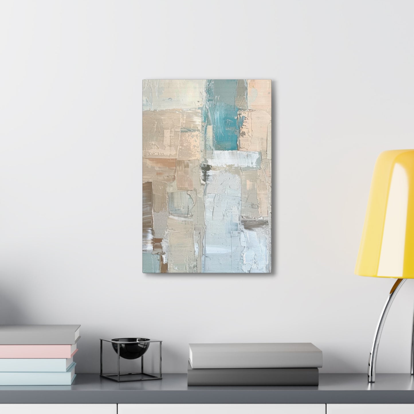 Bold Contrasts Abstract Grey Teal and Tan Color Blocking with Bold, Heavy Strokes Print on Canvas Gallery - 13 Sizes