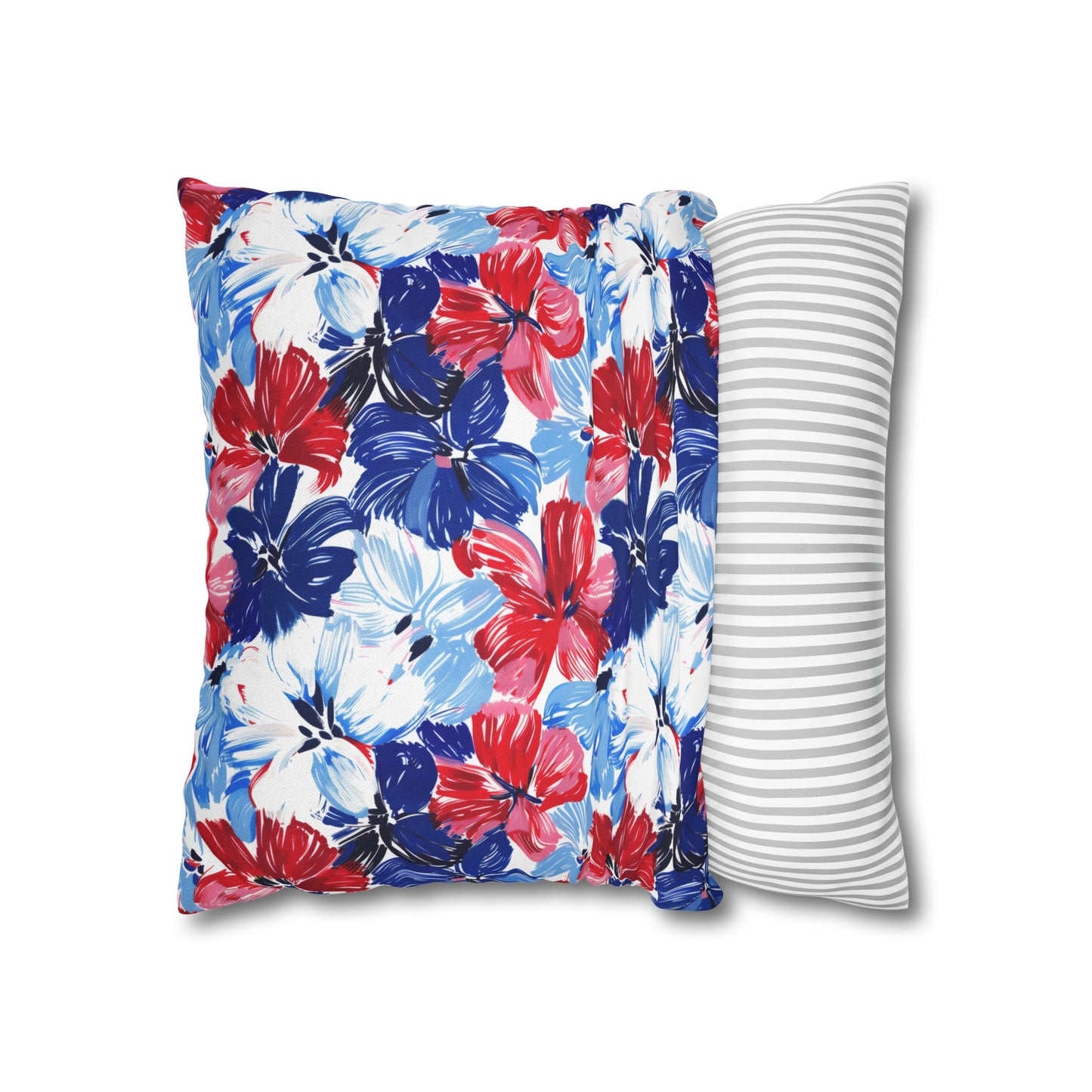 Americana Blooms: Large Watercolor Flowers in Red, White, and Blue Spun Polyester Square Pillowcase 4 Sizes